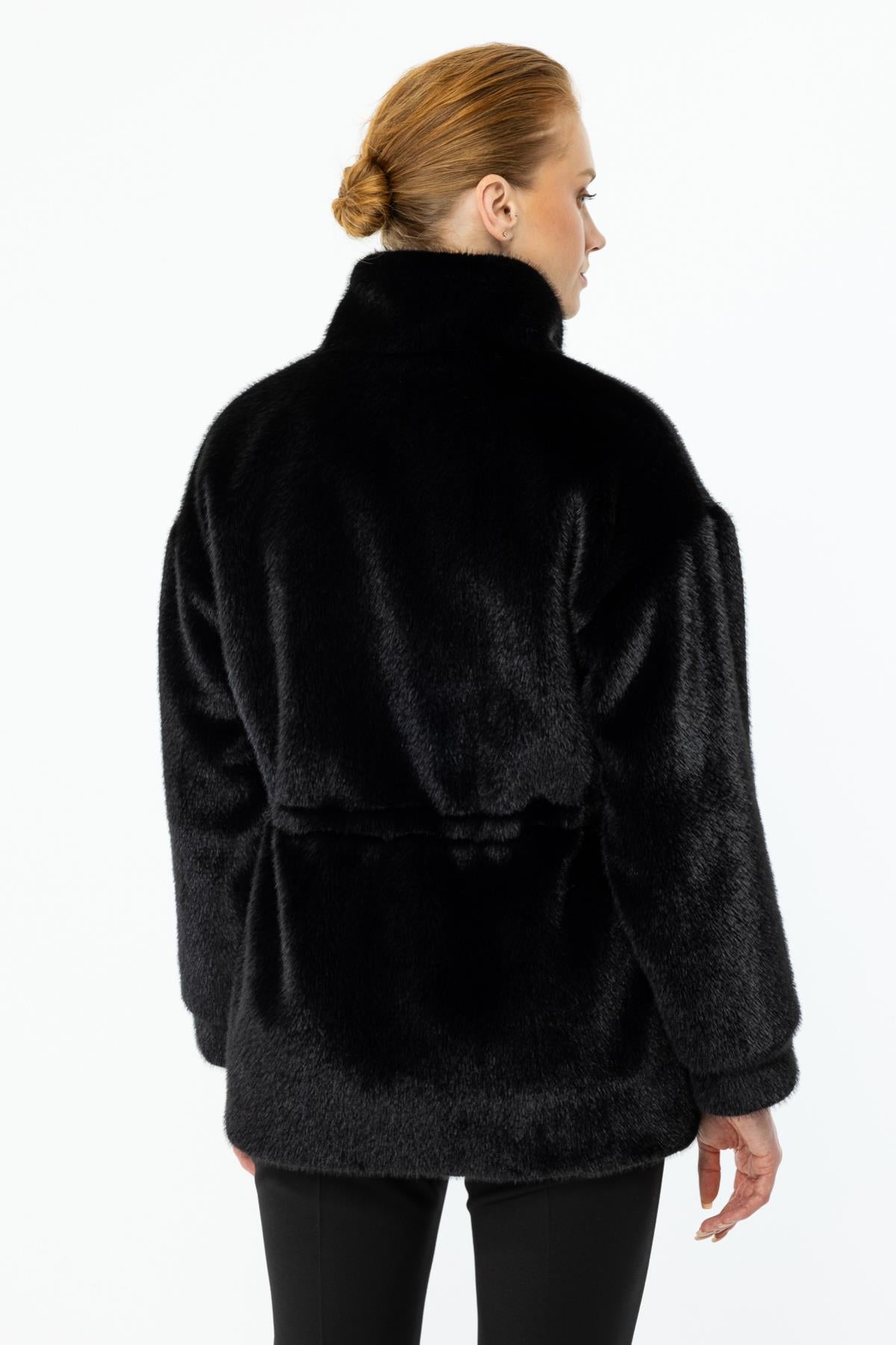 Zippered Flap Pocket Plush Coat