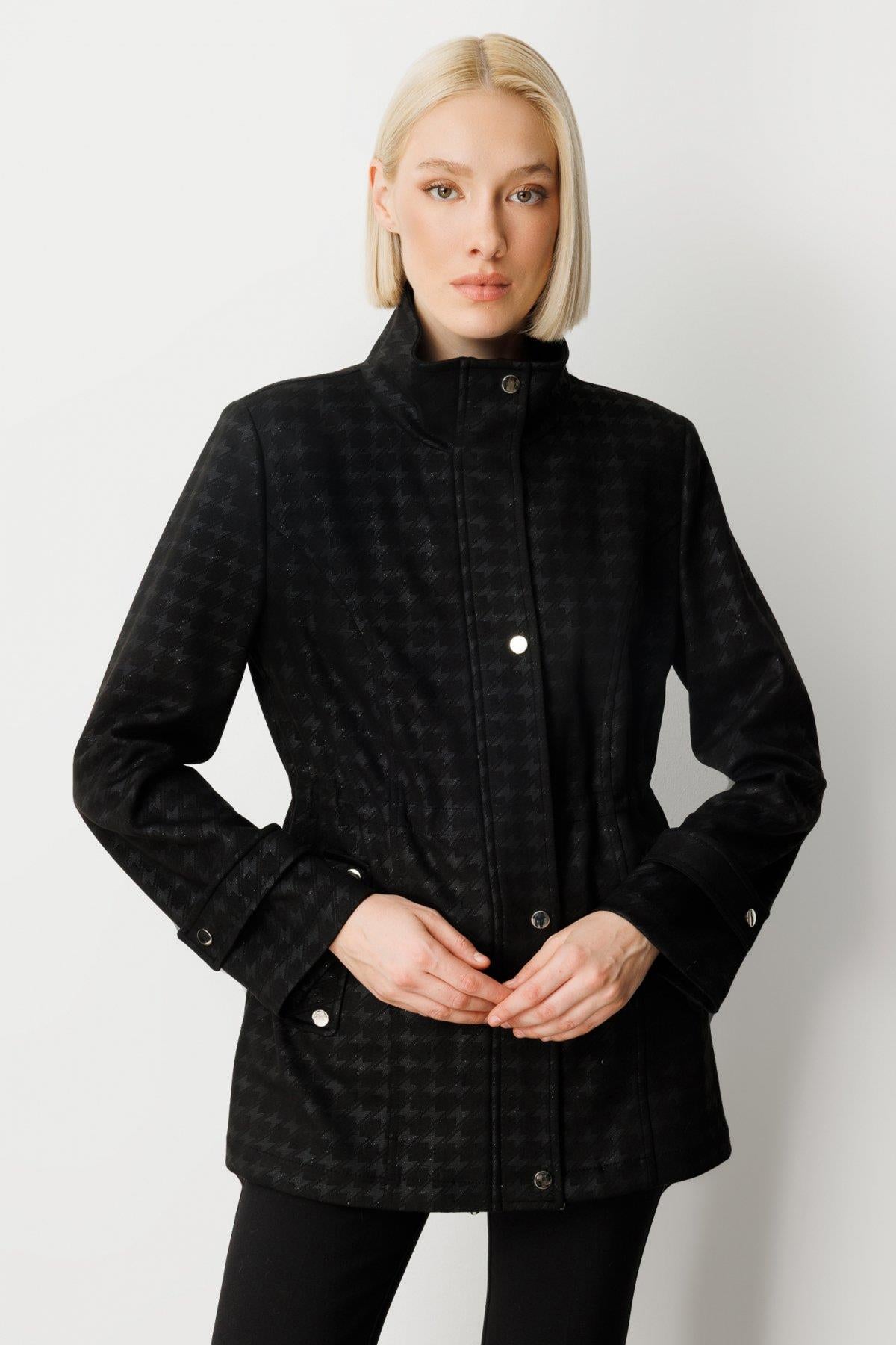 Houndstooth Patterned Jacket with Epauletted Sleeves
