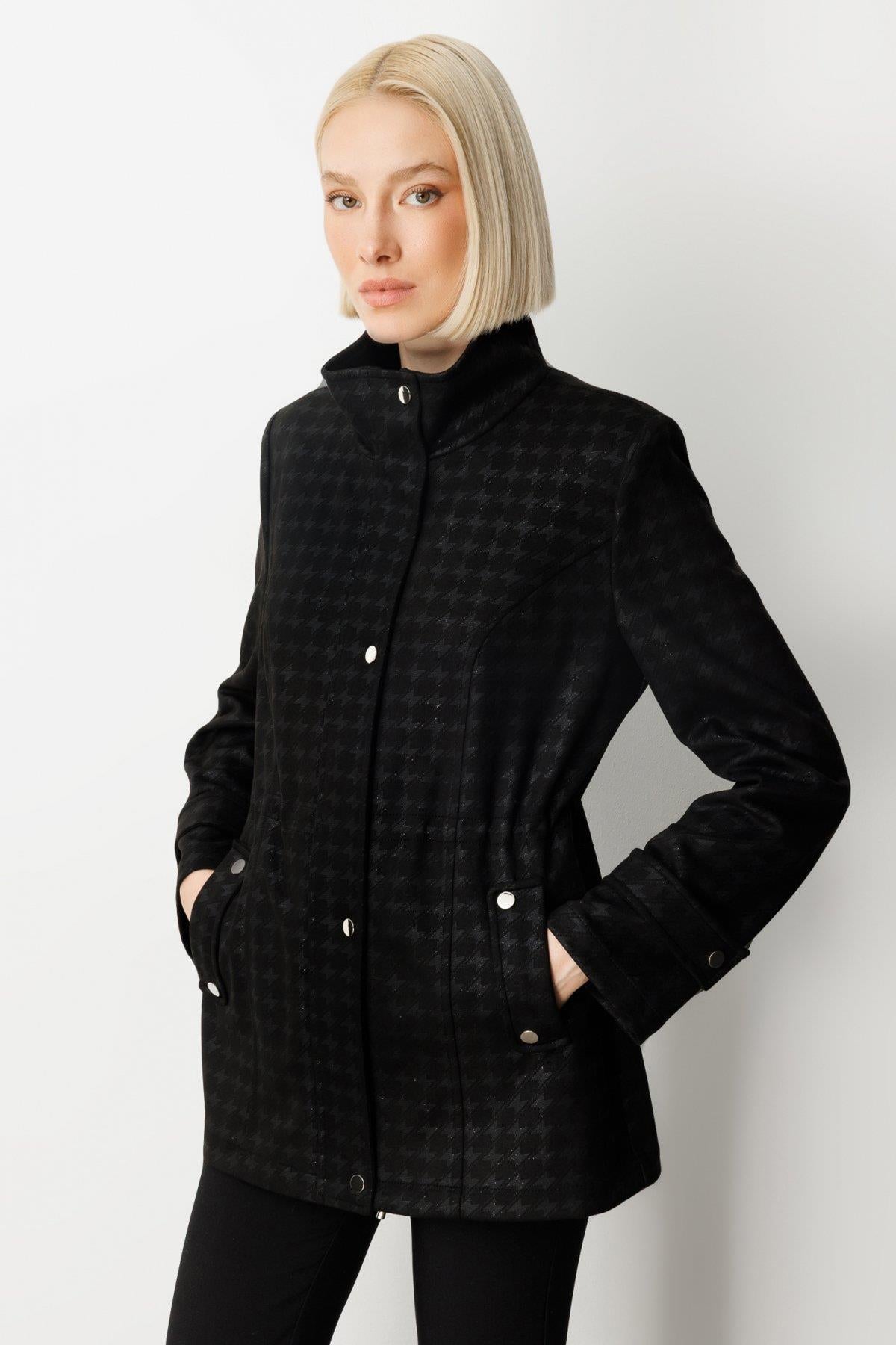 Houndstooth Patterned Jacket with Epauletted Sleeves