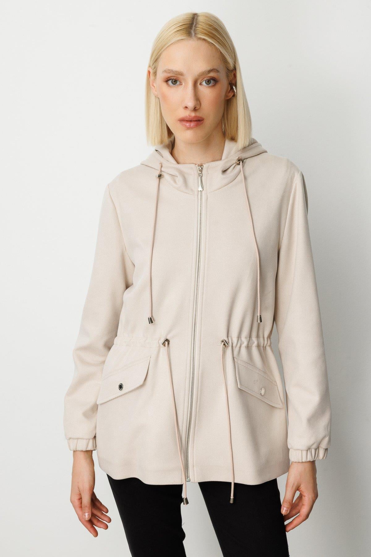 Hooded Short Coat with Flap Pocket