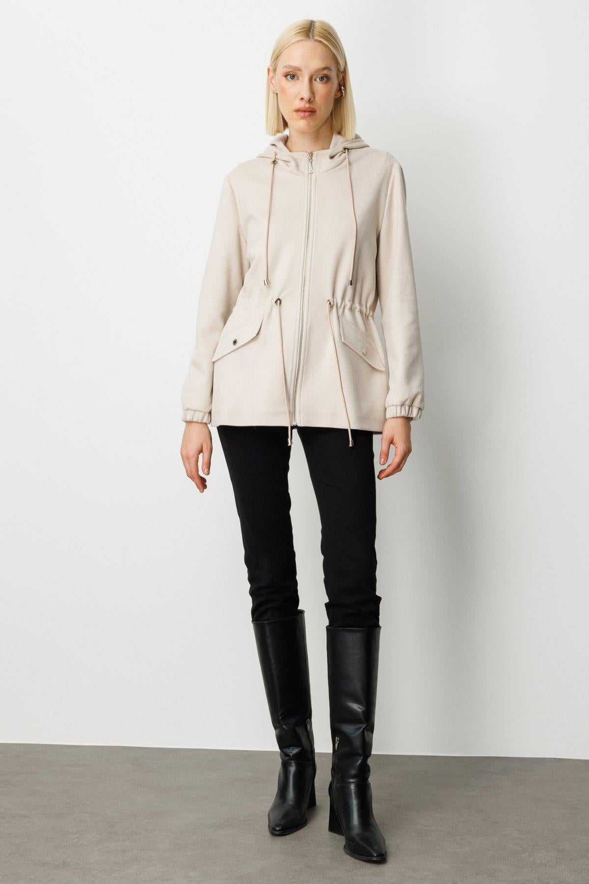 Hooded Short Coat with Flap Pocket