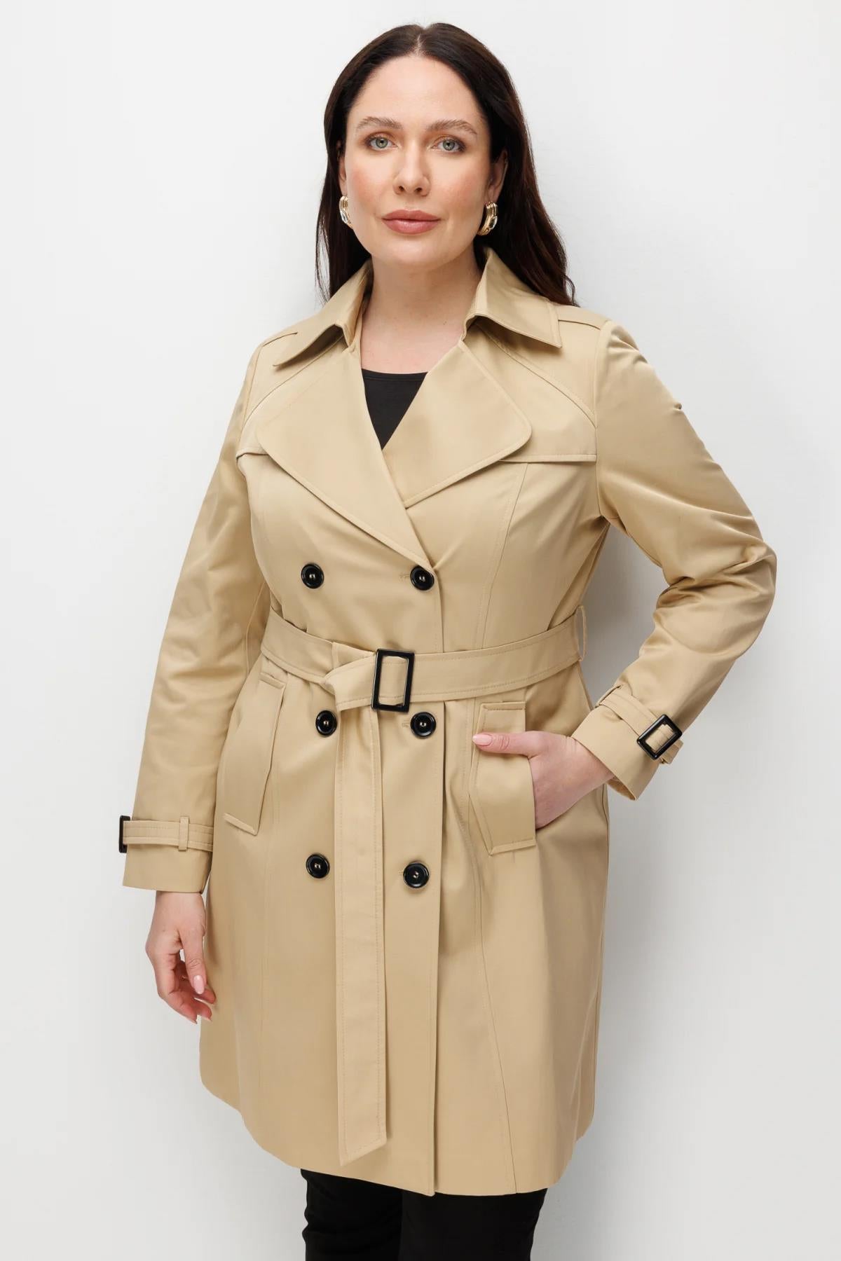 Plus Size Trench Coat with Belt and Epaulettes