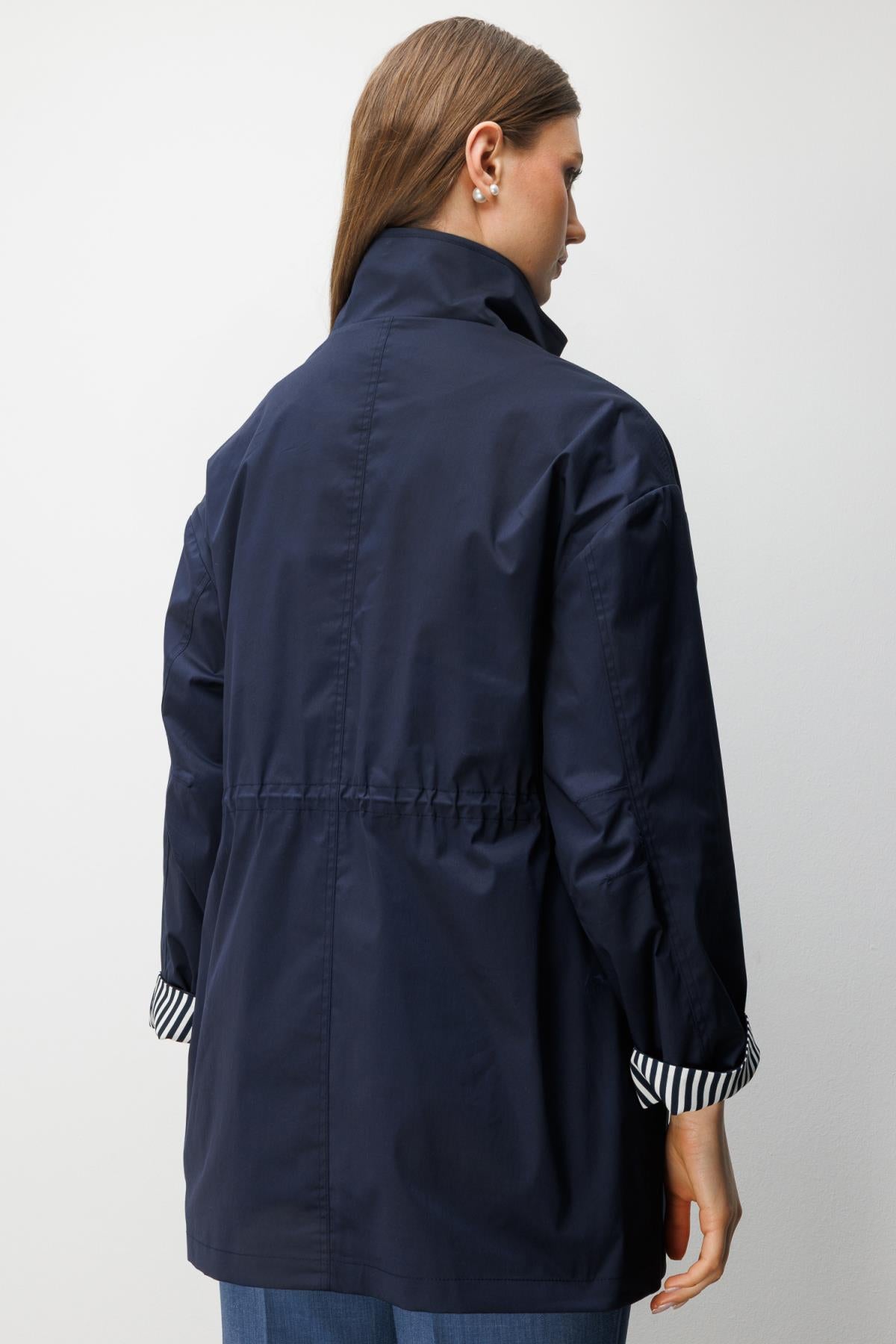 High Neck Fold-Up Sleeve Plus Size Coat
