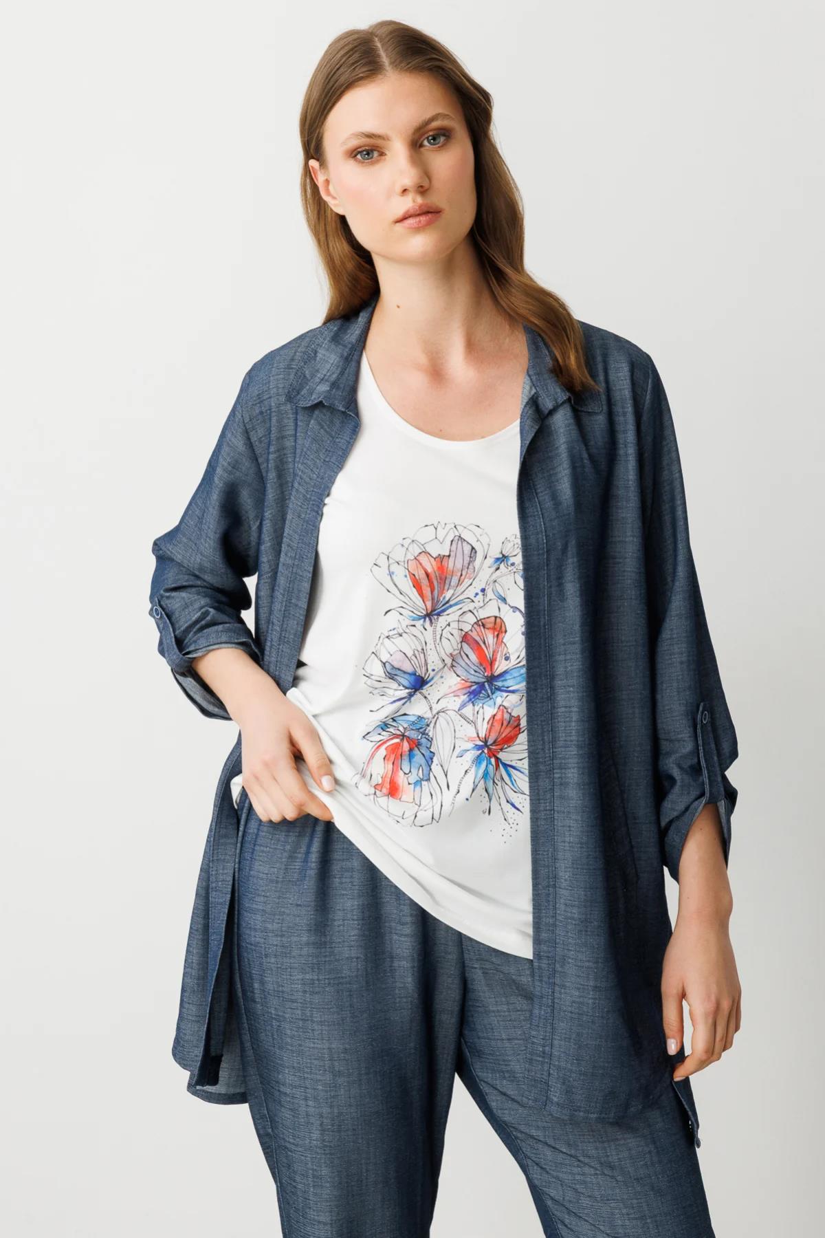 Sleeve Fold Detail Inside Plus Size Denim Shirt