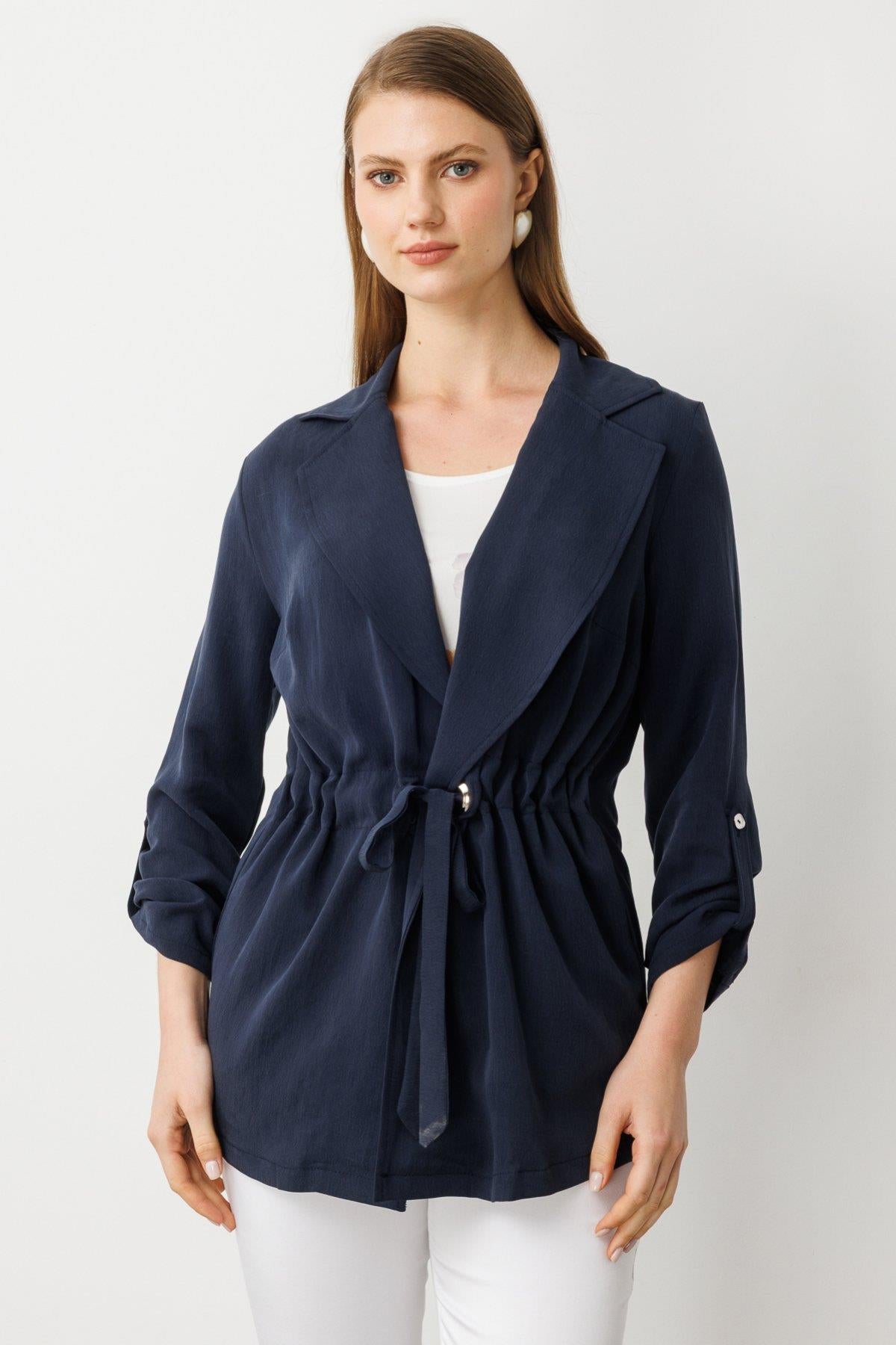 Tied Waist Jacket and Blouse Plus Size Suit