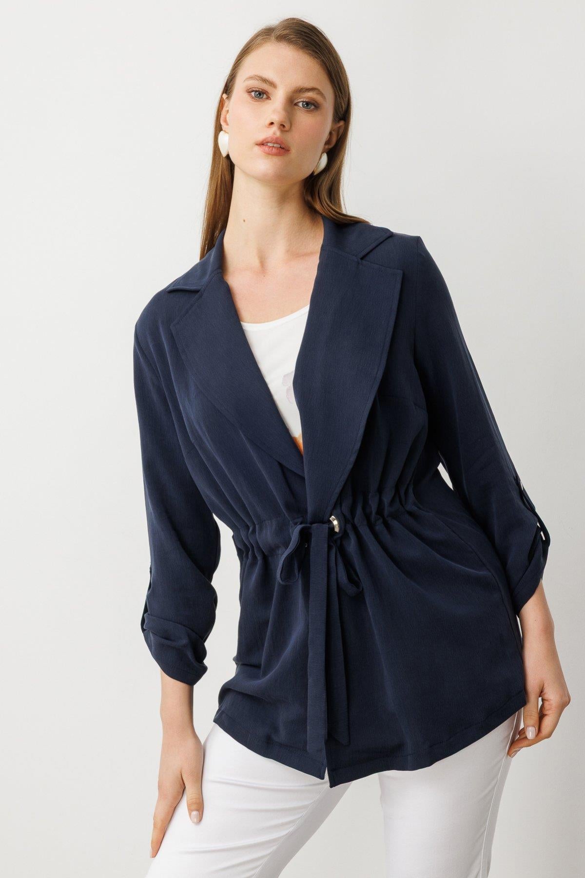 Tied Waist Jacket and Blouse Plus Size Suit