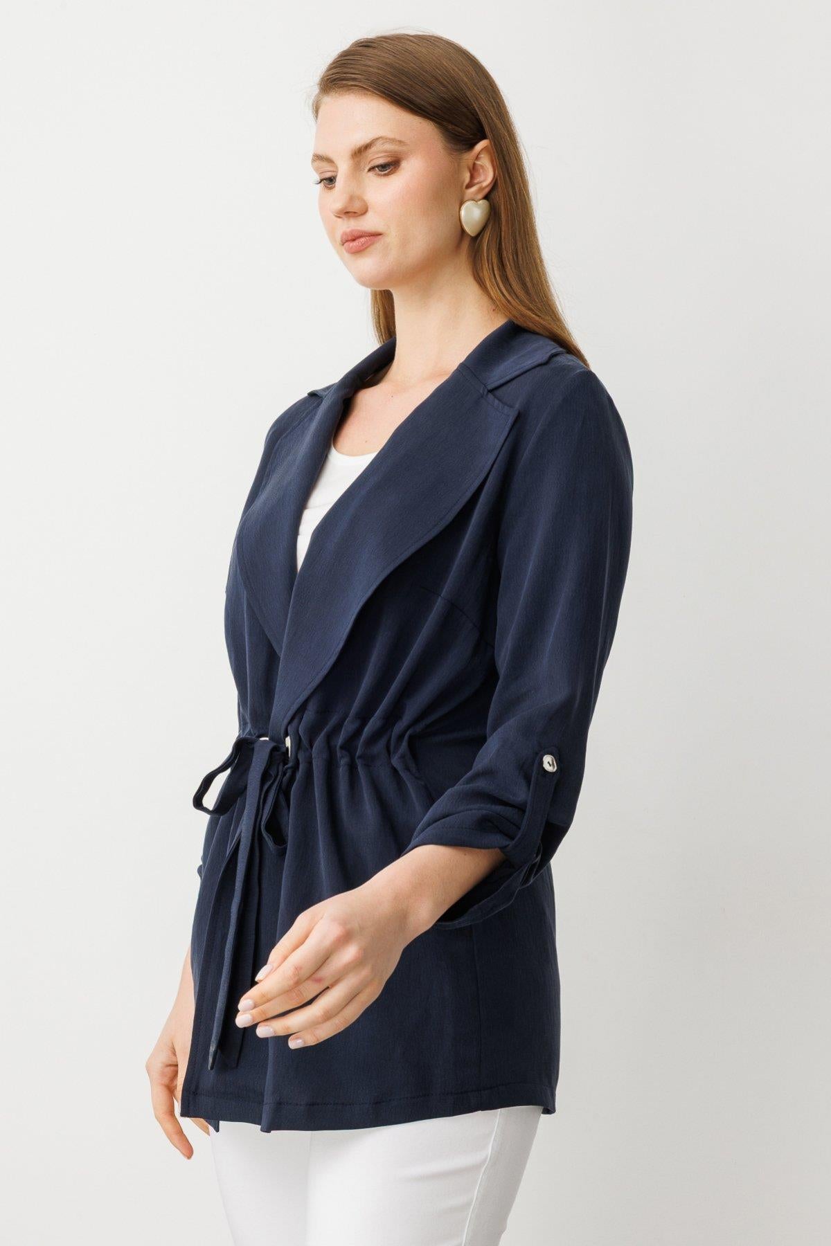 Tied Waist Jacket and Blouse Plus Size Suit