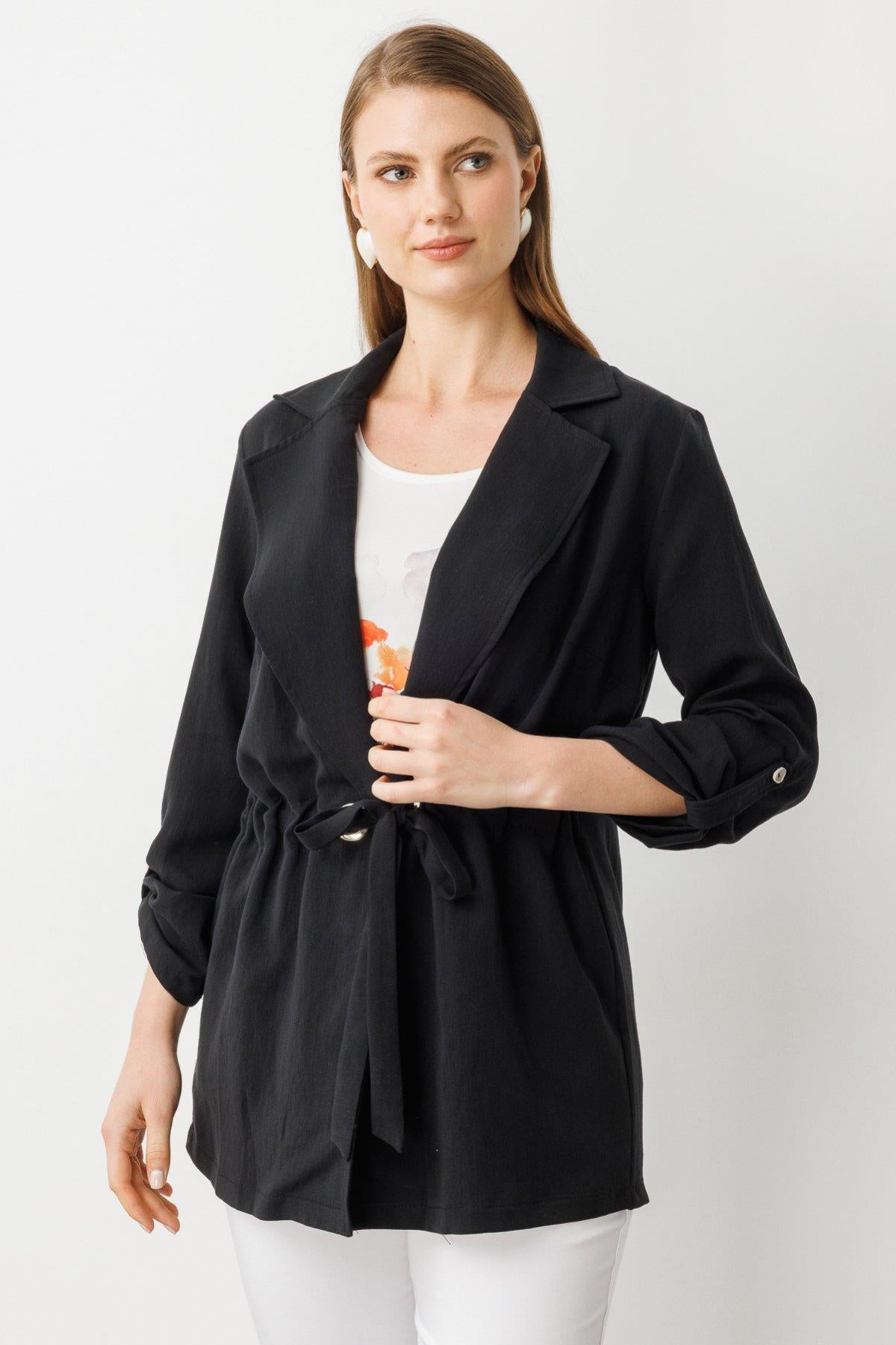 Tied Waist Jacket and Blouse Plus Size Suit