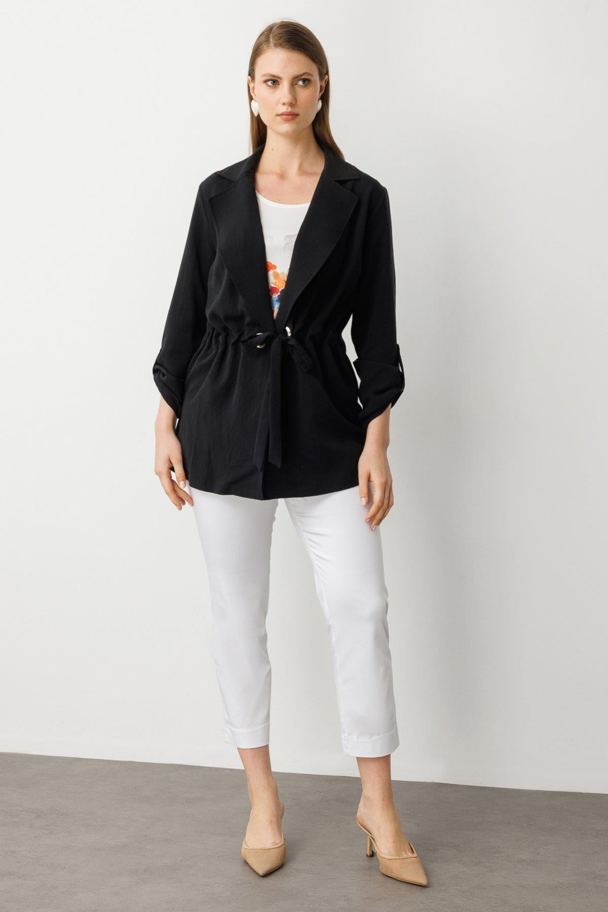 Tied Waist Jacket and Blouse Plus Size Suit