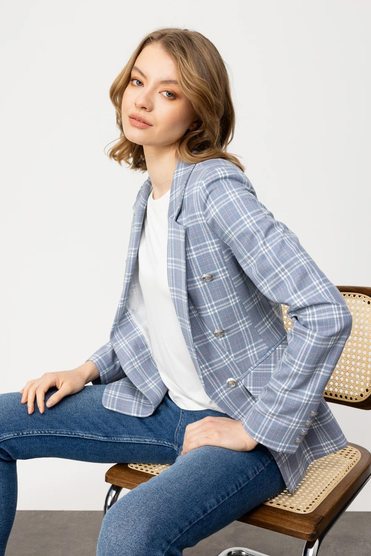 Ekoseli Blazer Kadın Ceket - Eser Giyim