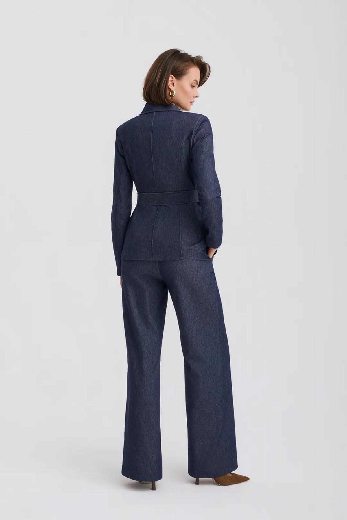 Gold Düğmeli Denim Görünümlü Takım