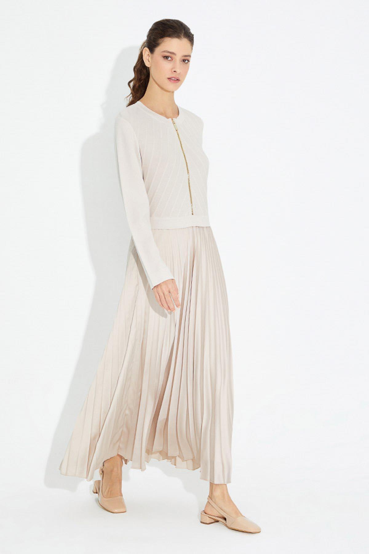 Eteği Saten Piliseli Triko Elbise - Eser Giyim