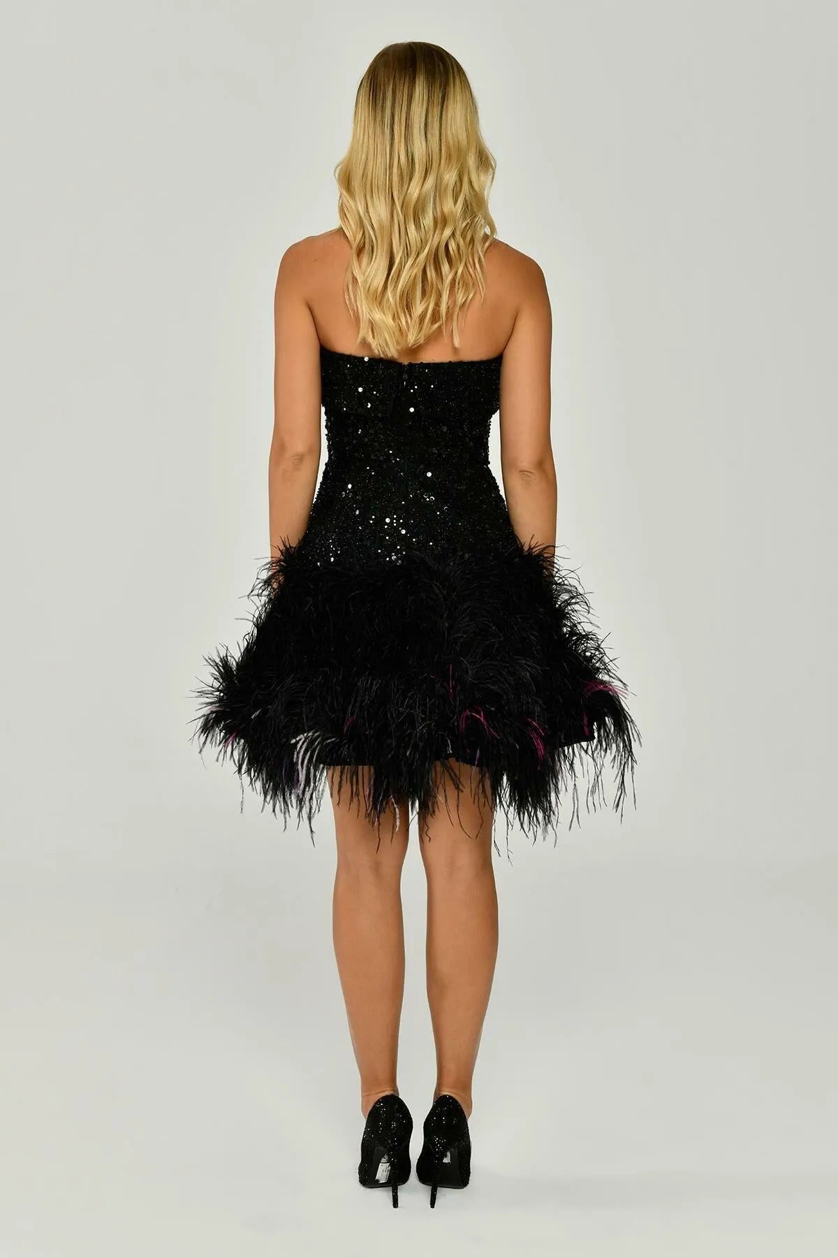 Etek Ucu Otrişli Payetli Mini Abiye Elbise