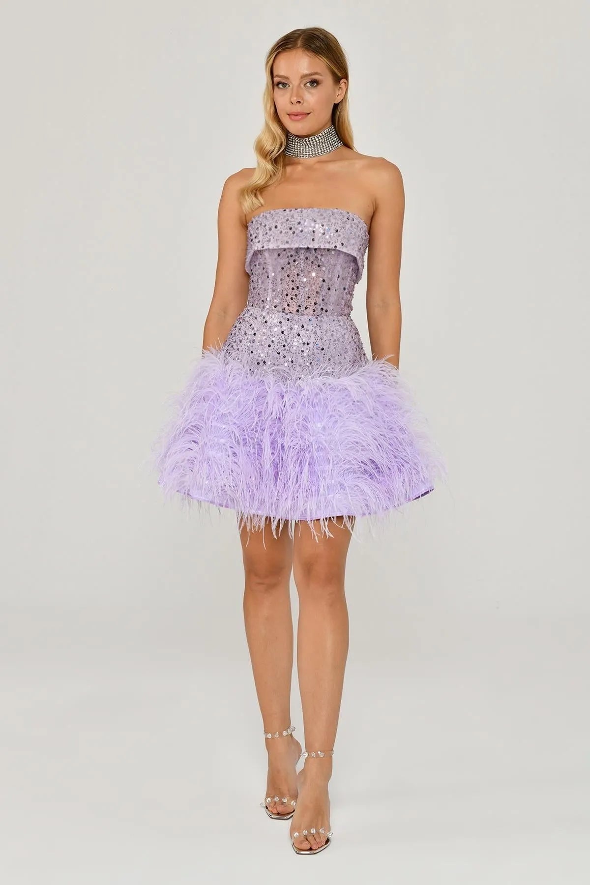 Etek Ucu Otrişli Payetli Mini Abiye Elbise