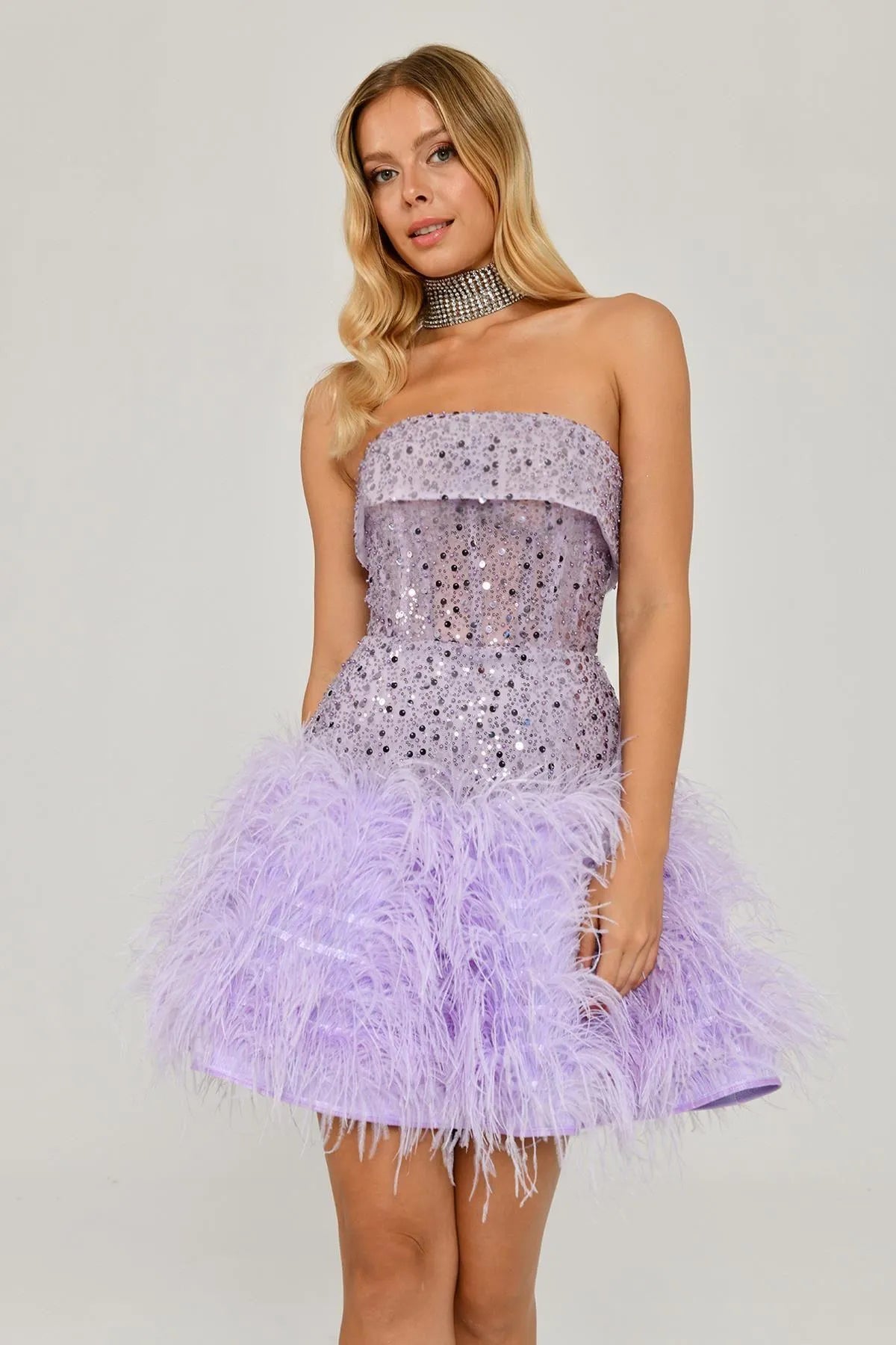 Etek Ucu Otrişli Payetli Mini Abiye Elbise