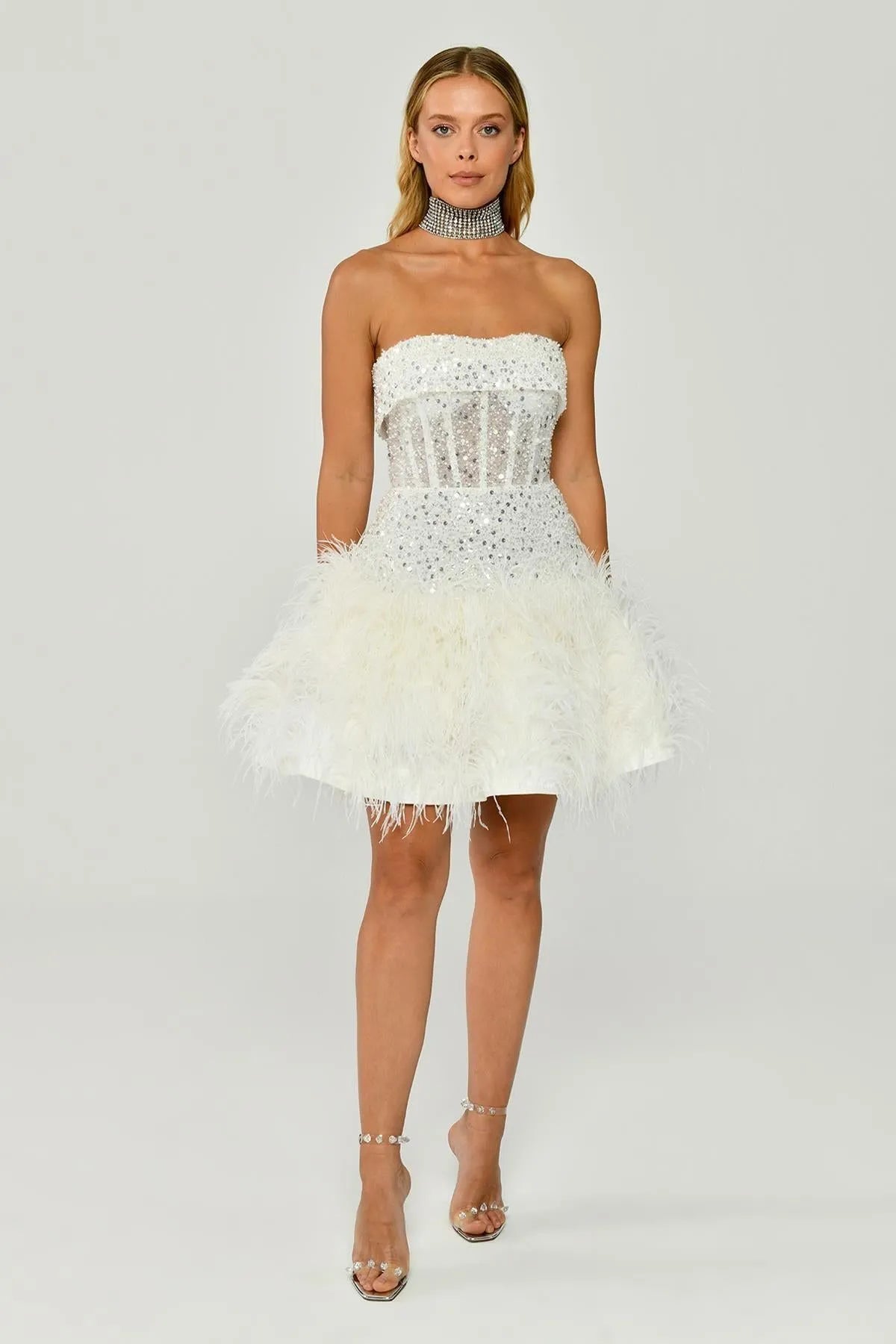 Etek Ucu Otrişli Payetli Mini Abiye Elbise