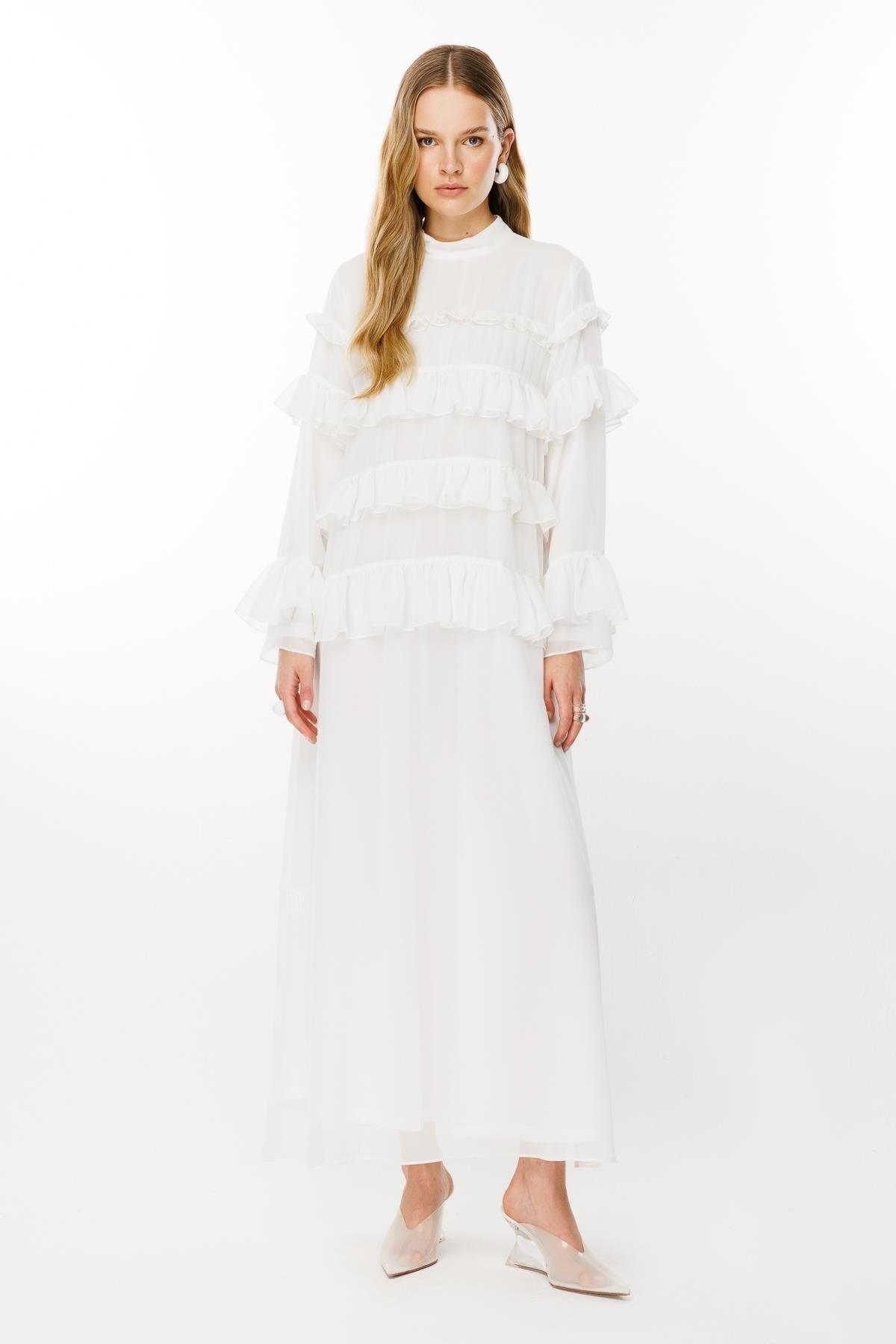 Fırfır Detaylı Elbise - Eser Giyim