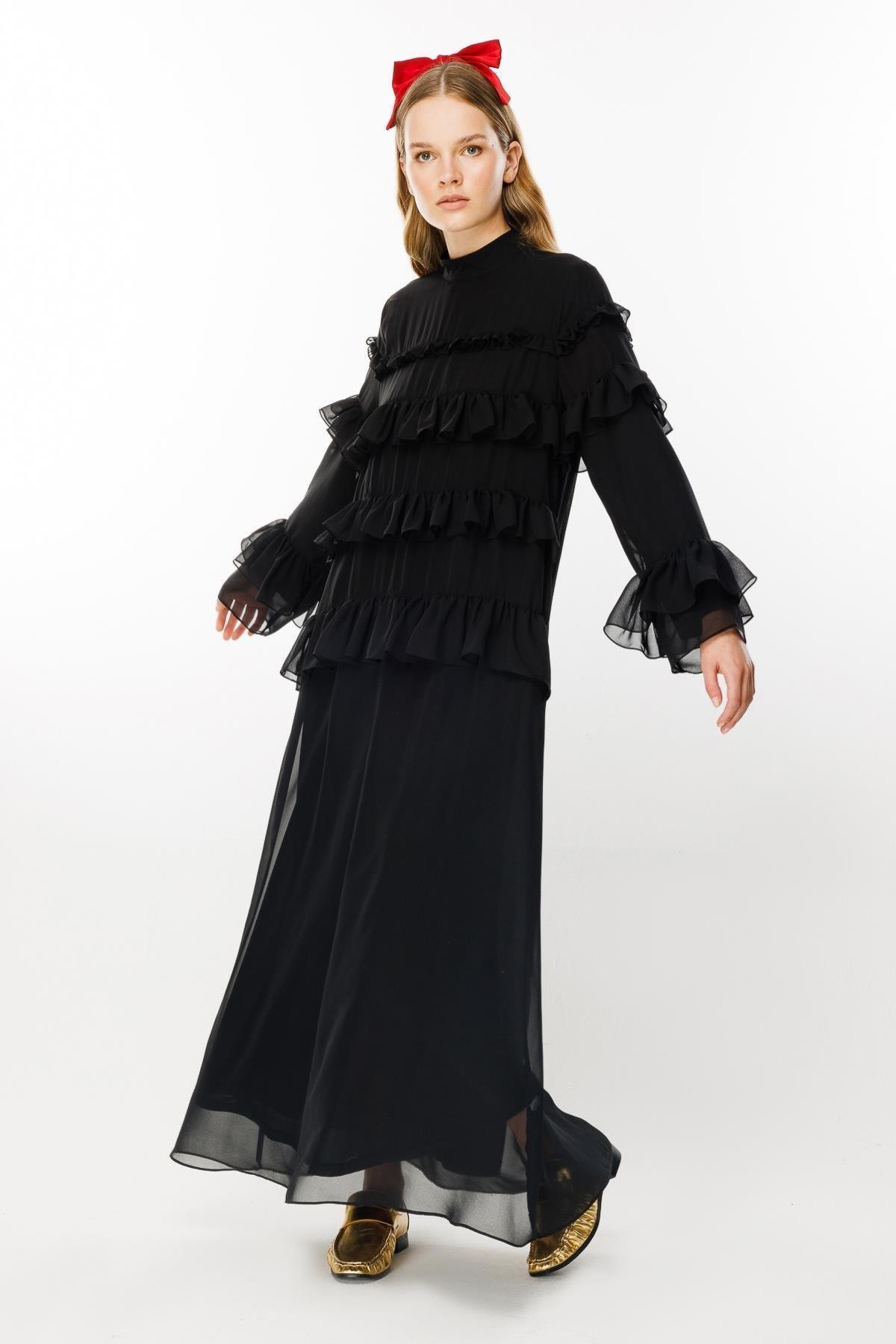 Fırfır Detaylı Elbise - Eser Giyim