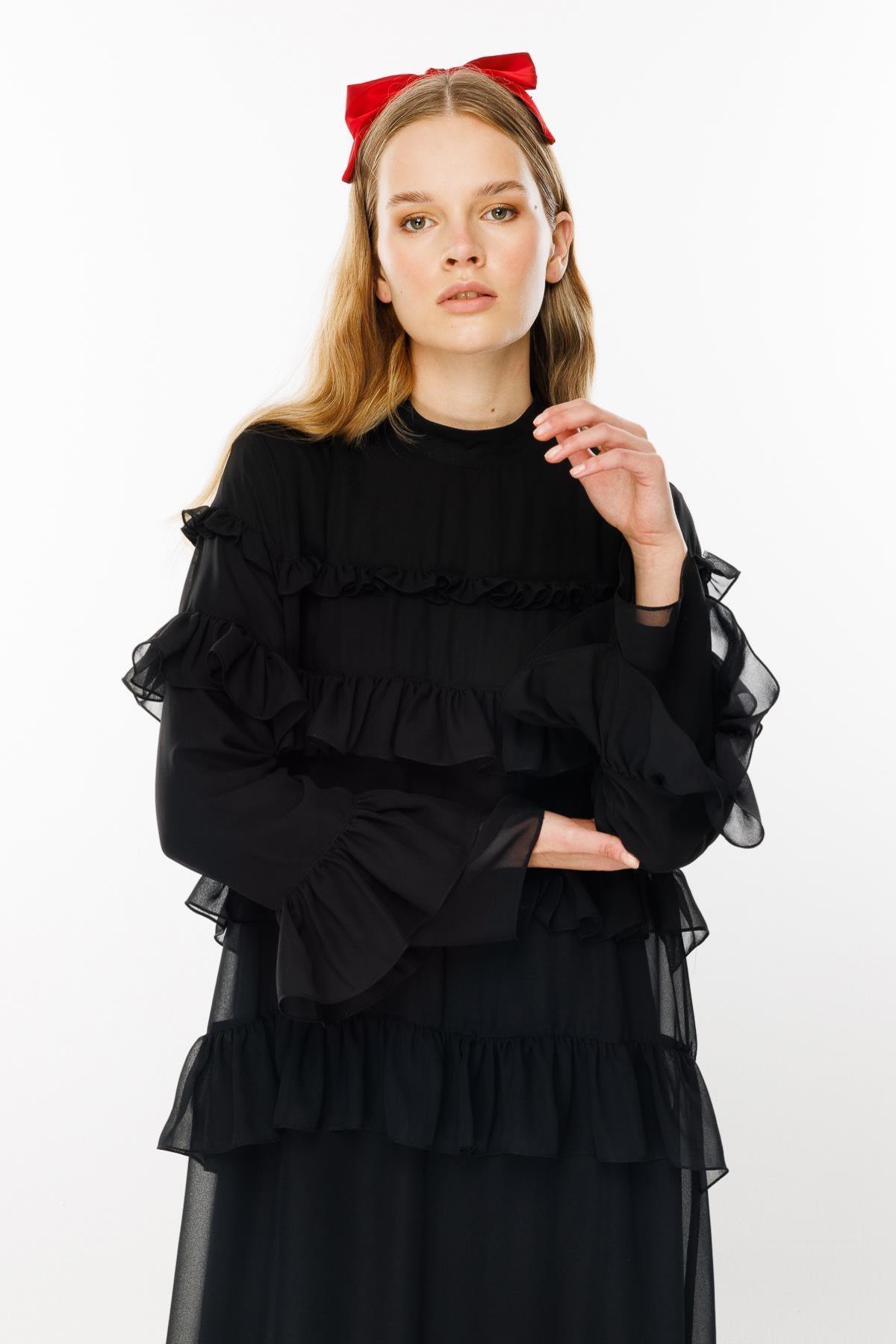 Fırfır Detaylı Elbise - Eser Giyim