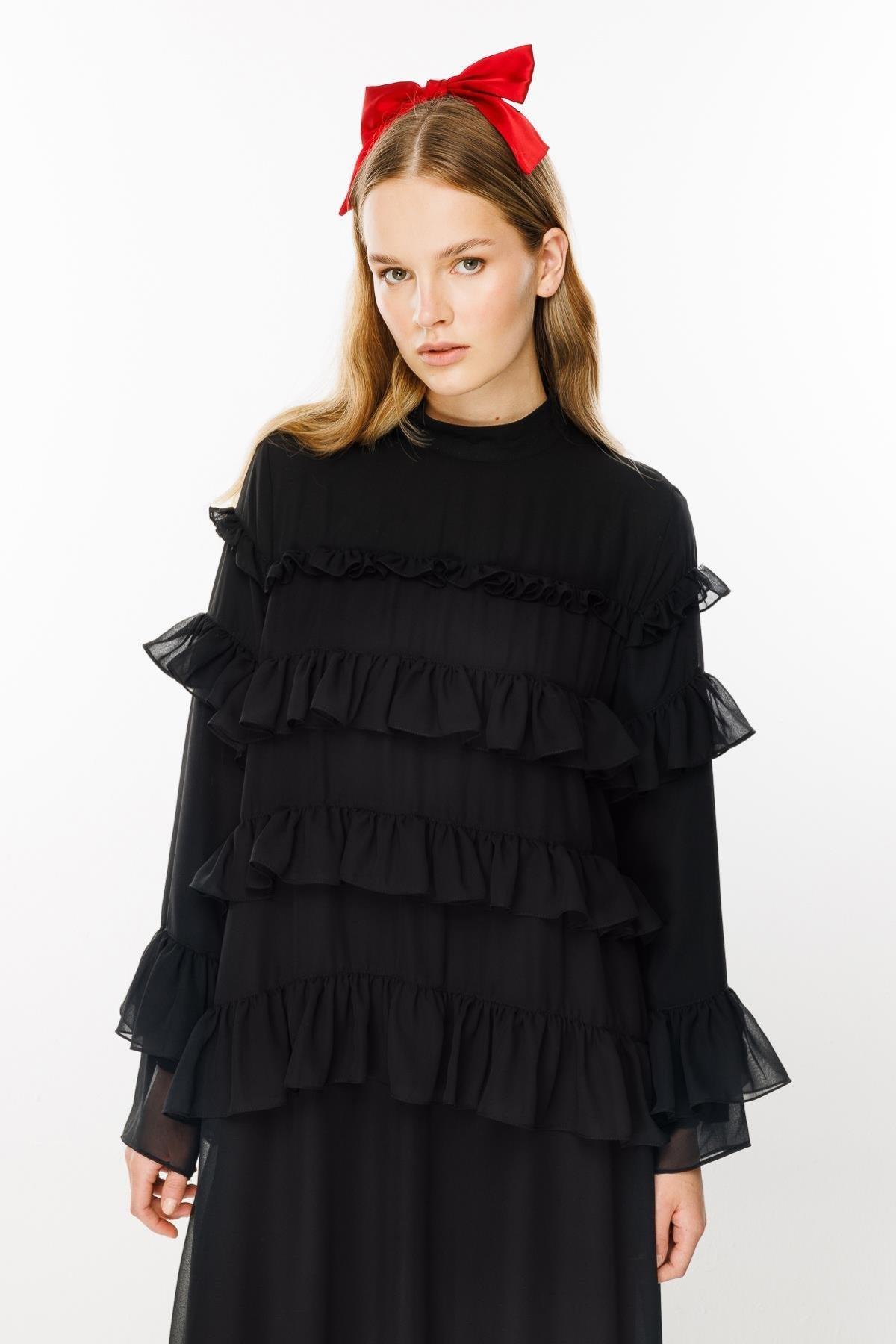 Fırfır Detaylı Elbise - Eser Giyim