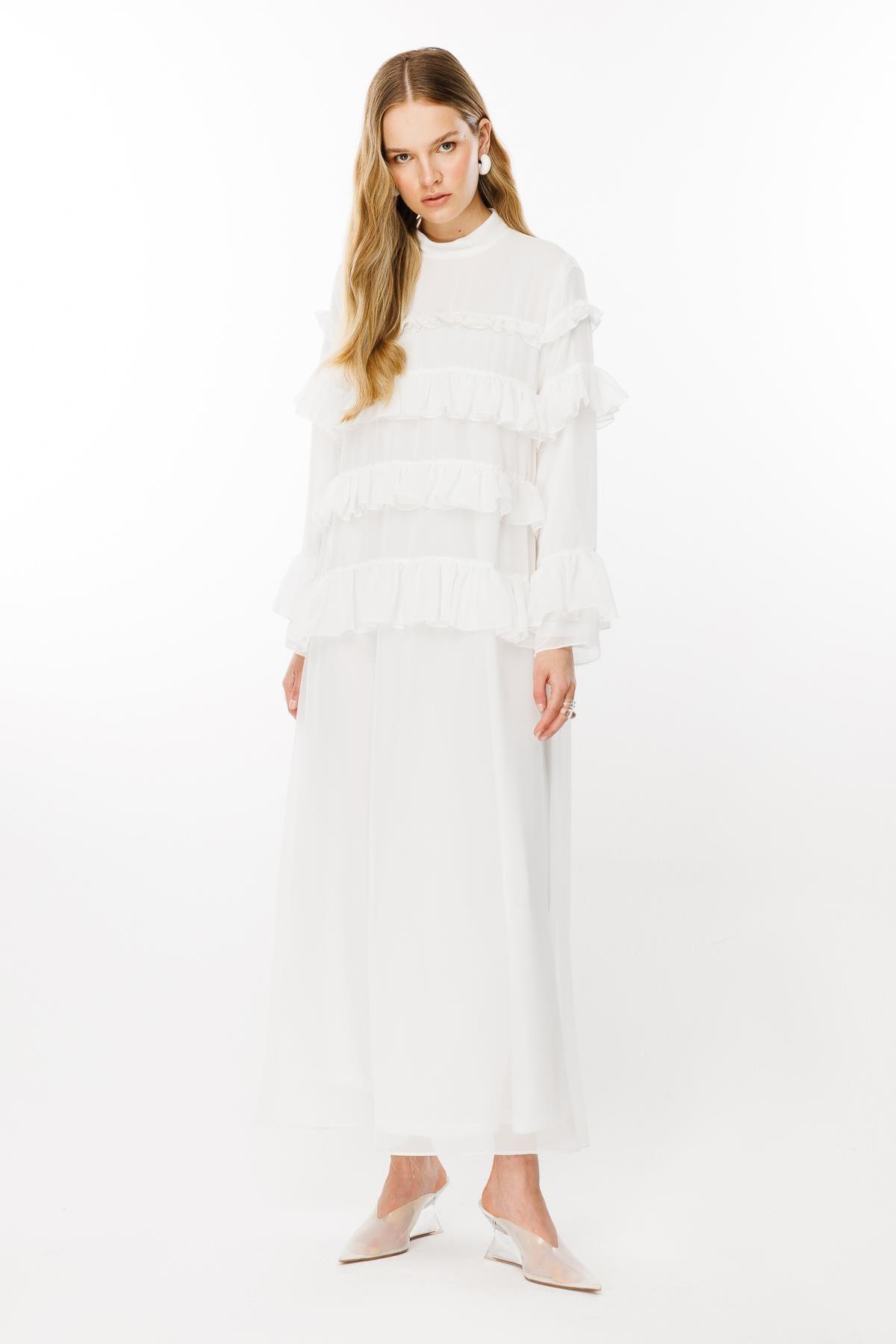 Fırfır Detaylı Elbise - Eser Giyim