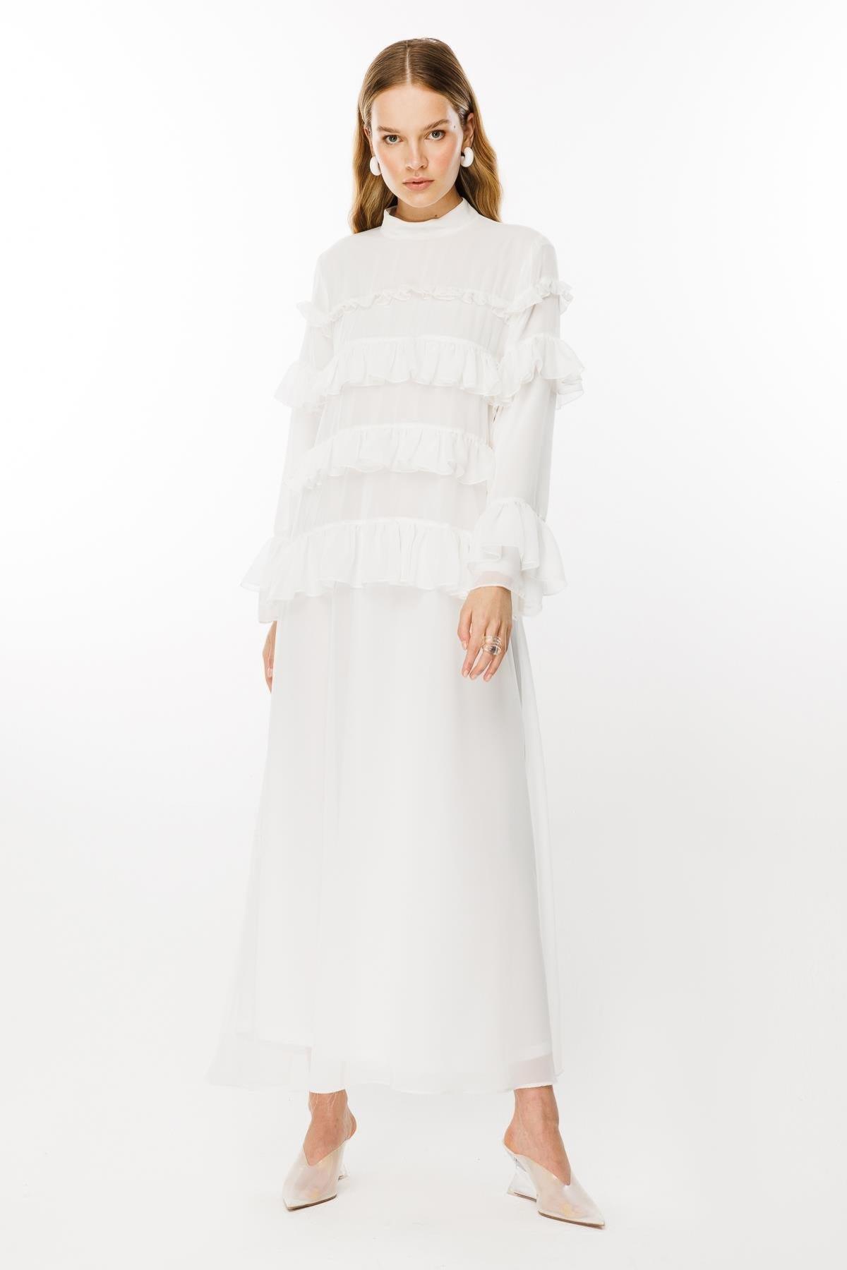 Fırfır Detaylı Elbise - Eser Giyim