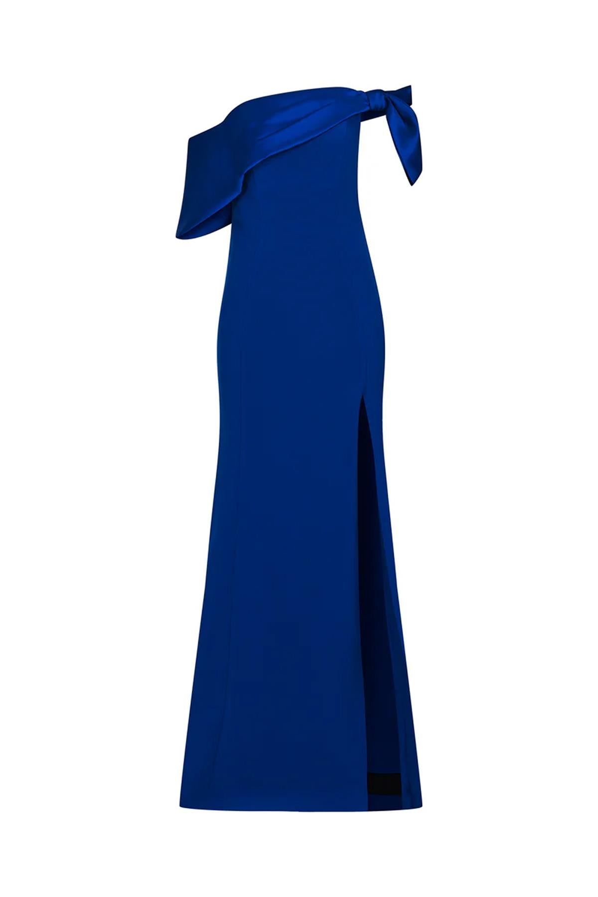 Bow Detailed Off-the-Shoulder Slit Long Dress