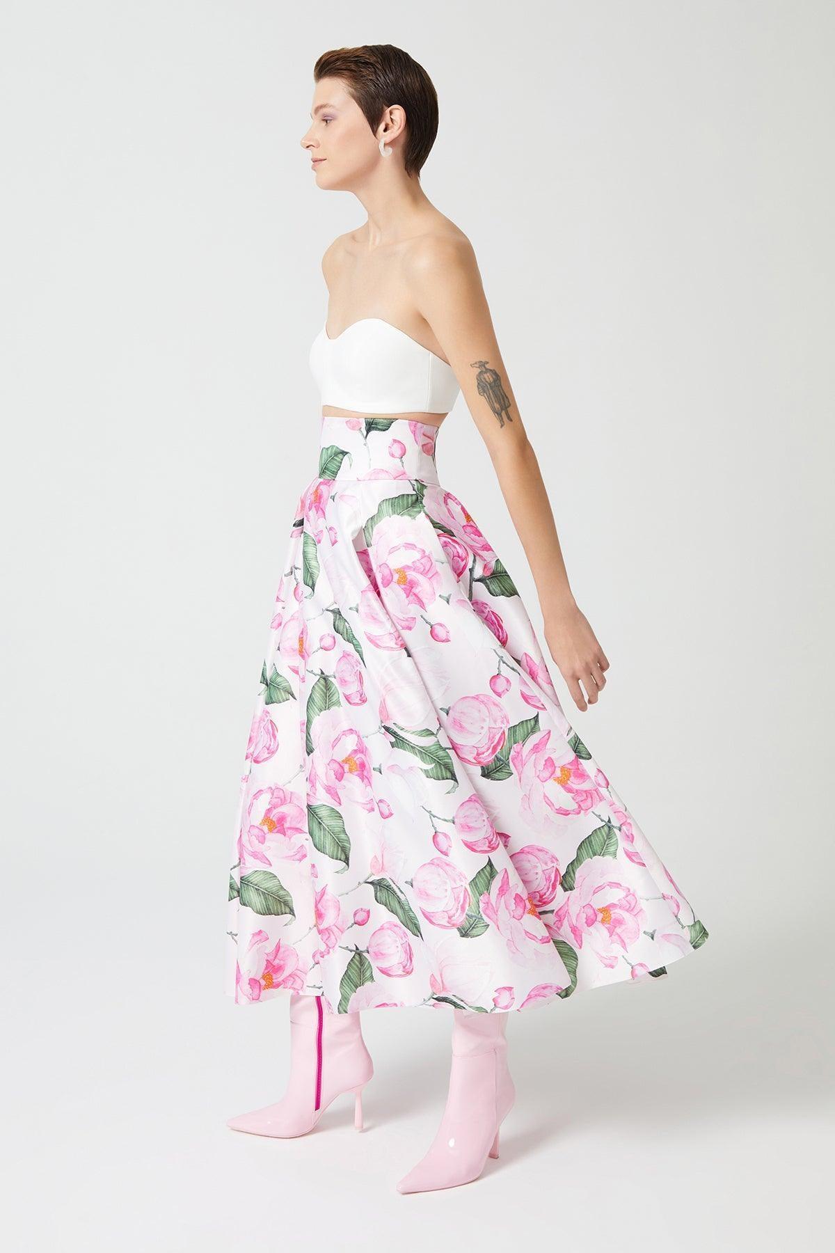 Geniş Korsajlı Midi Boy Kloş Etek - Eser Giyim