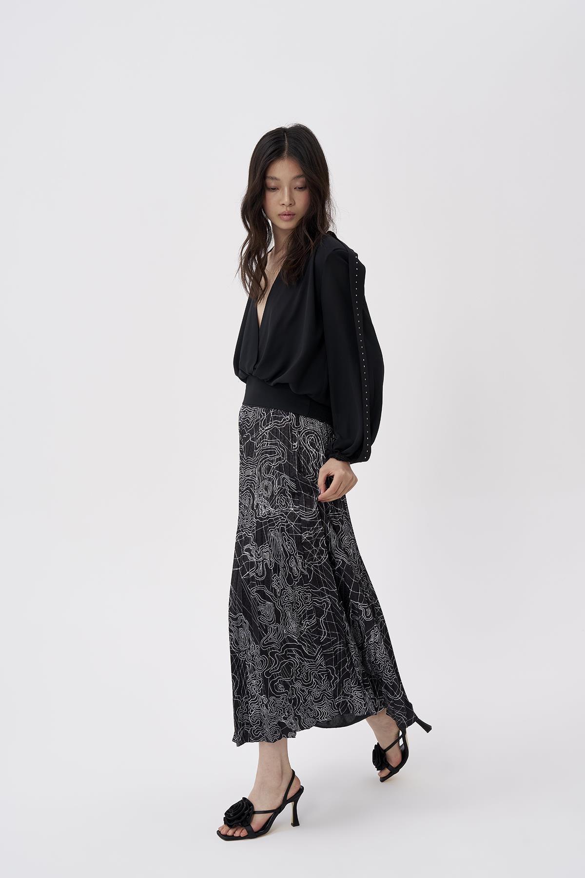 Geometrik Desen Pilise Etek - Eser Giyim