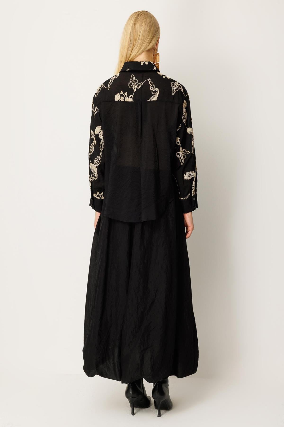 Chain Embroidery Shirt Skirt Set
