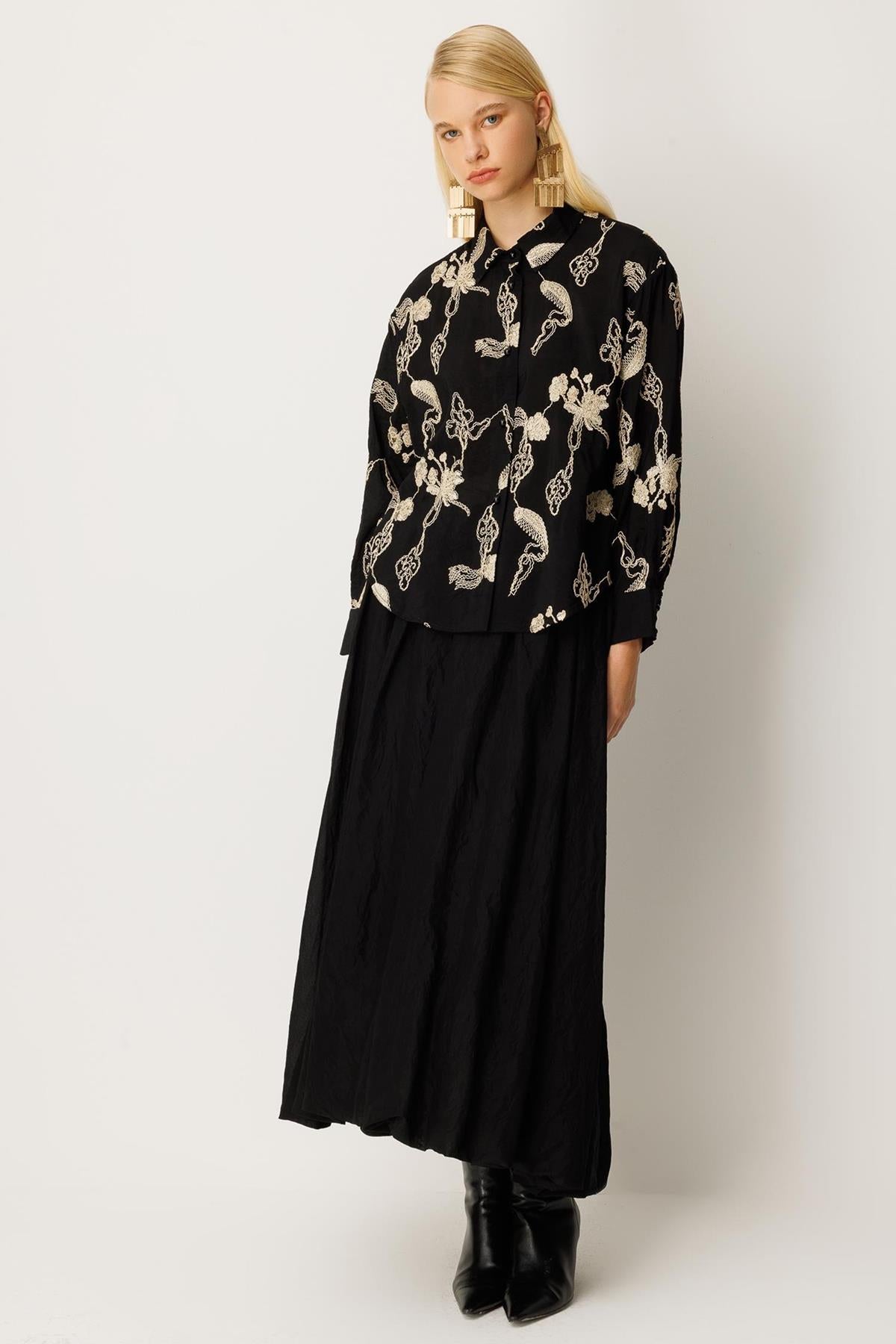 Chain Embroidery Shirt Skirt Set