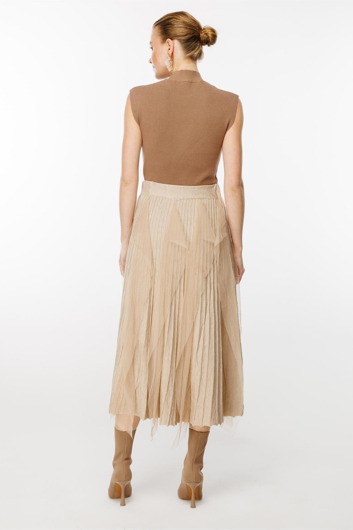 Tulle Ruffle Pleated Knit Skirt