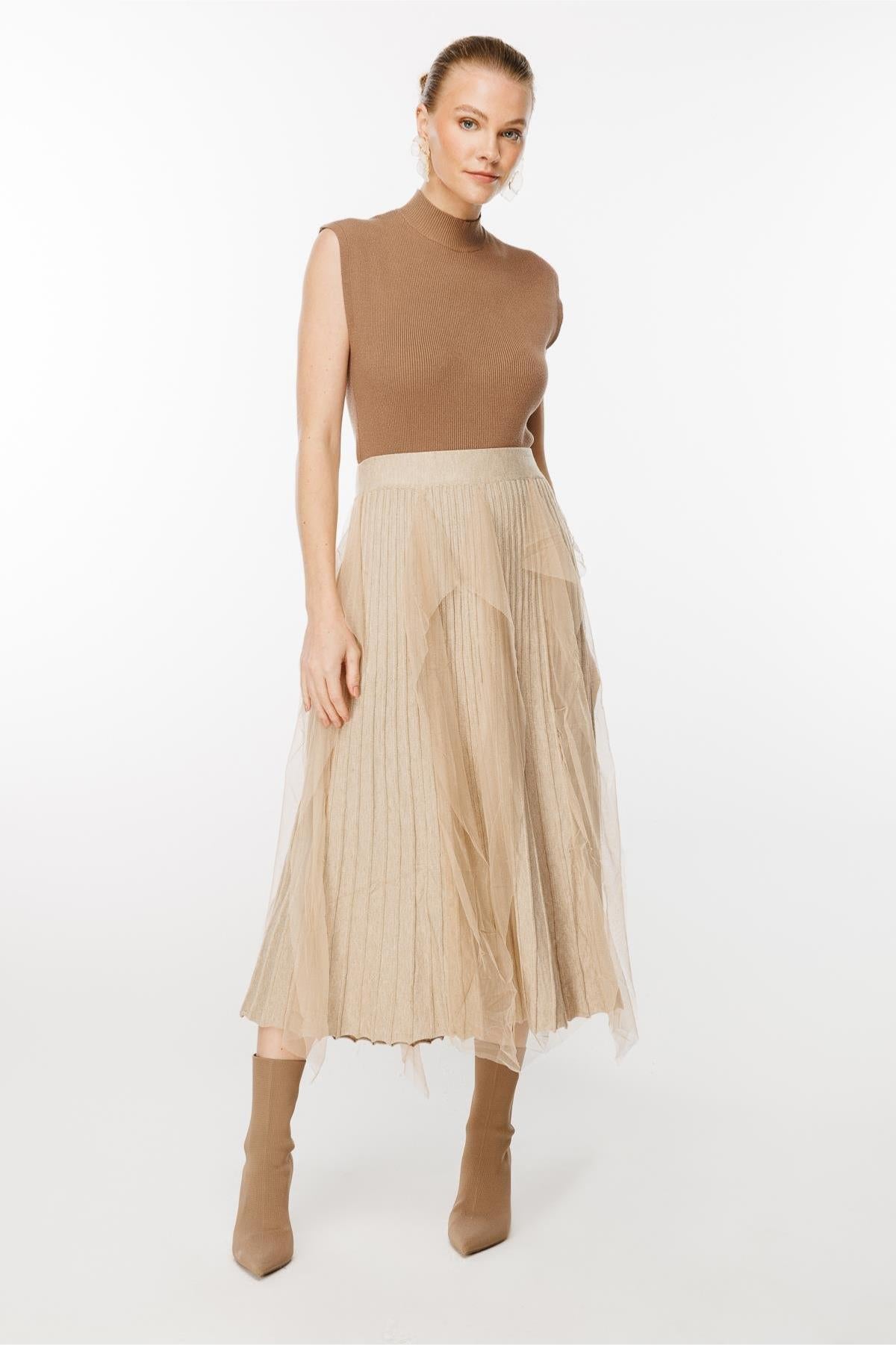 Tulle Ruffle Pleated Knit Skirt