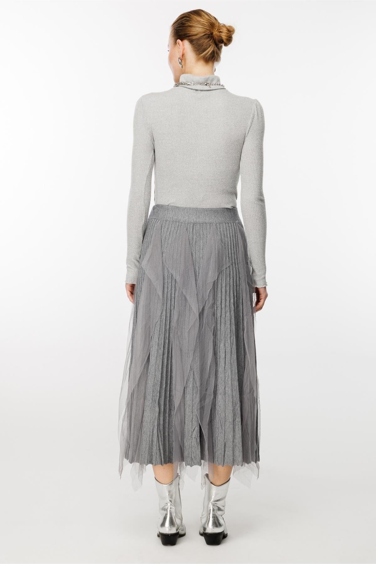 Tulle Ruffle Pleated Knit Skirt