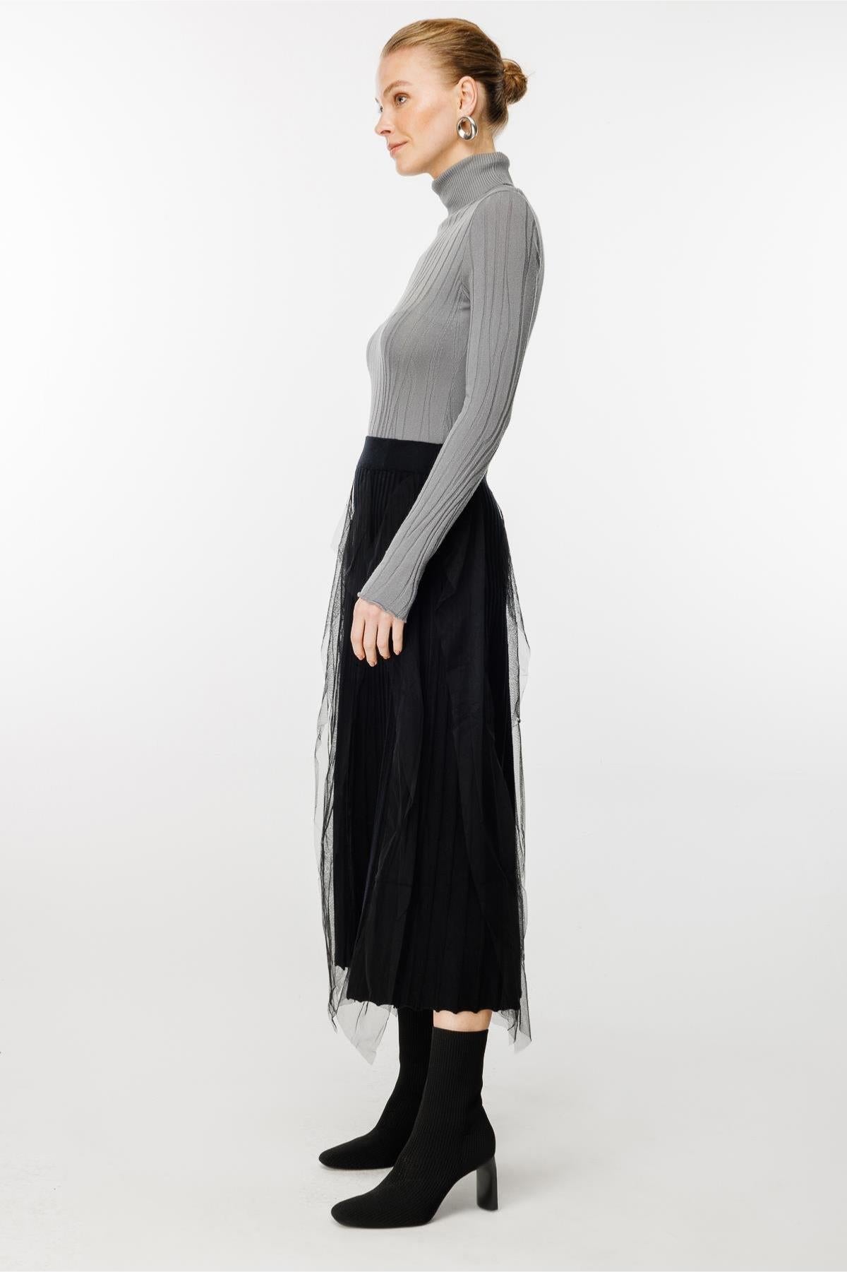 Tulle Ruffle Pleated Knit Skirt