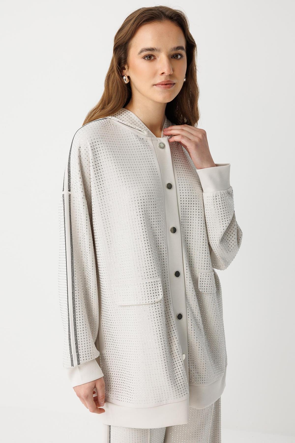 Işıltı Detaylı Kapüşonlu Ceket Ve Pantolon Takım