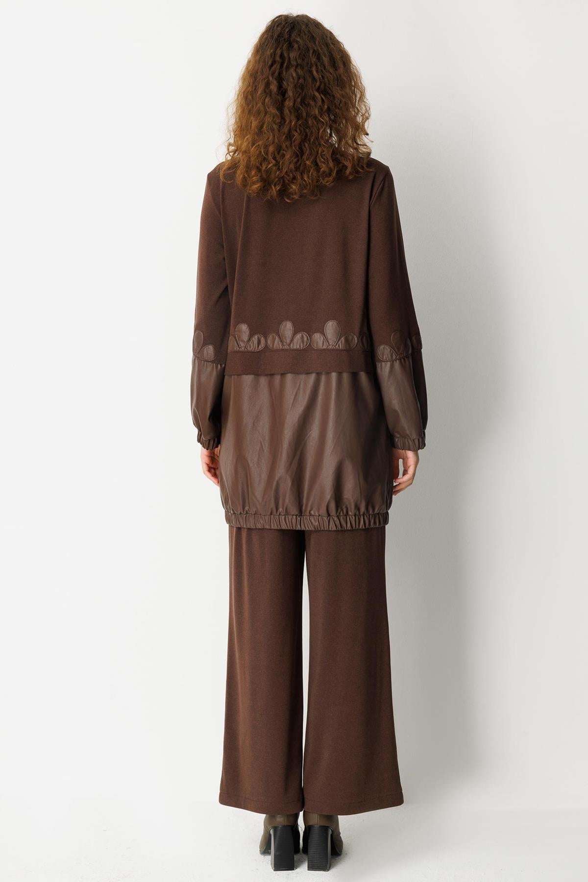 Waist-Tied Leather Detailed Tunic Trouser Set