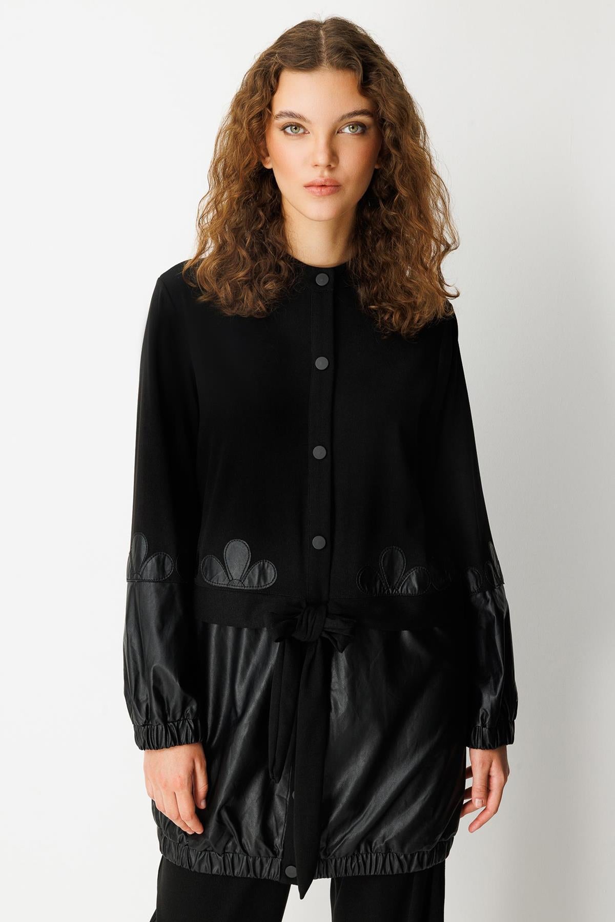 Waist-Tied Leather Detailed Tunic Trouser Set