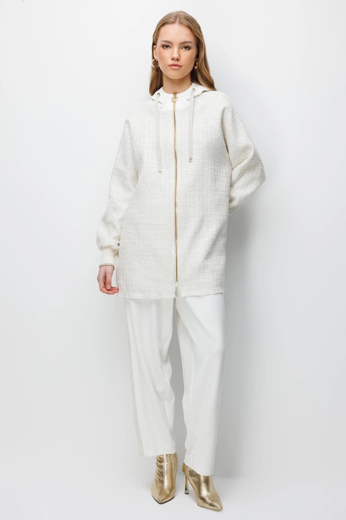 Önden Fermuarlı Kapüşonlu Ceket Ve Pantolon Takım