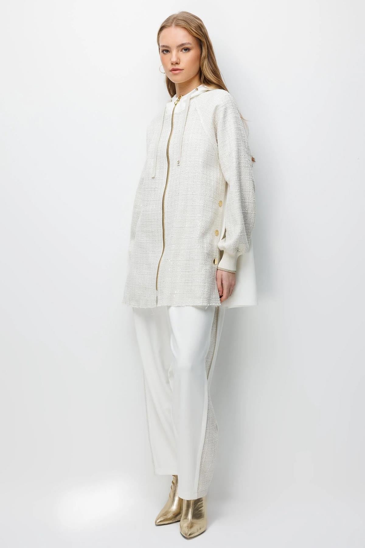 Önden Fermuarlı Kapüşonlu Ceket Ve Pantolon Takım