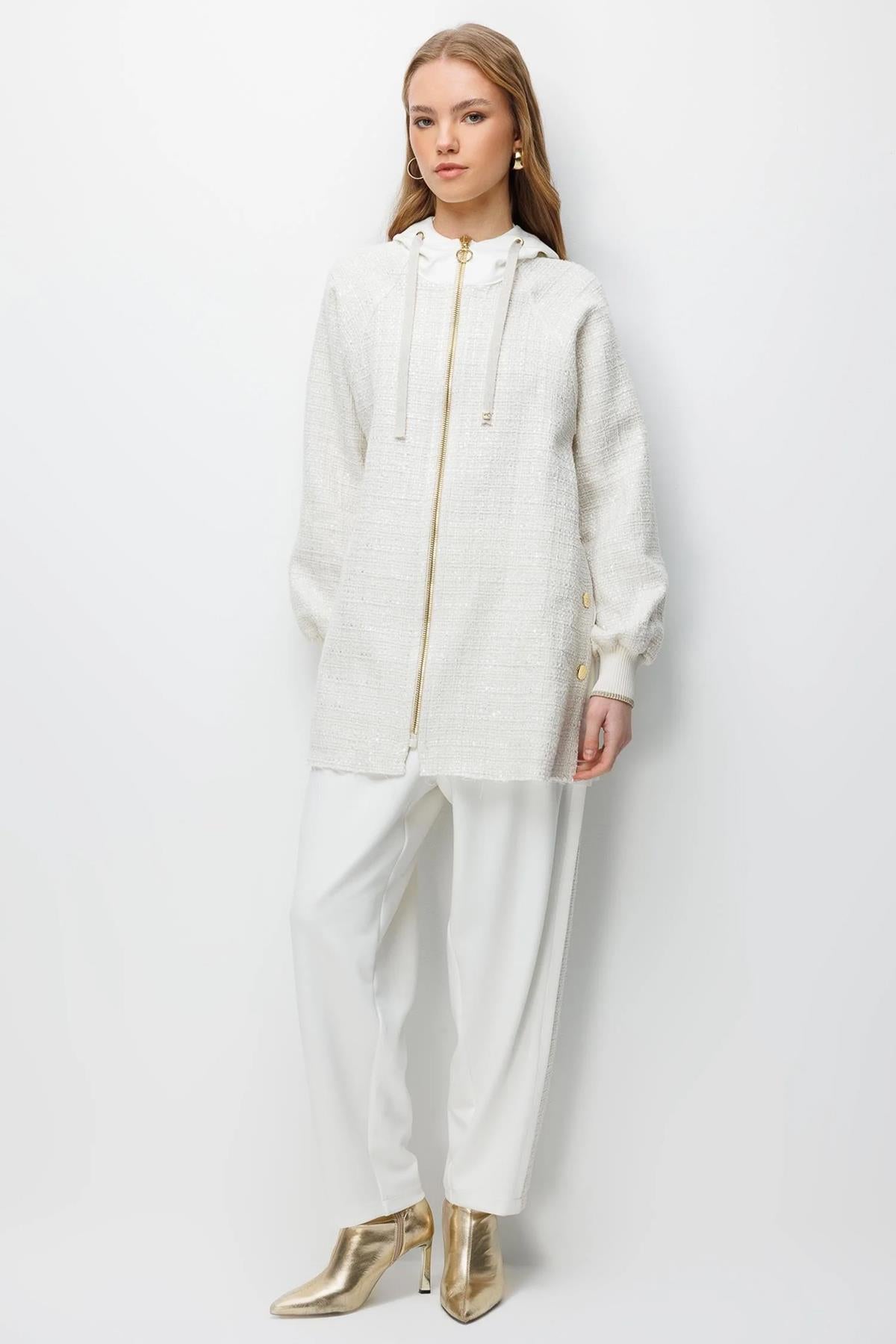 Önden Fermuarlı Kapüşonlu Ceket Ve Pantolon Takım