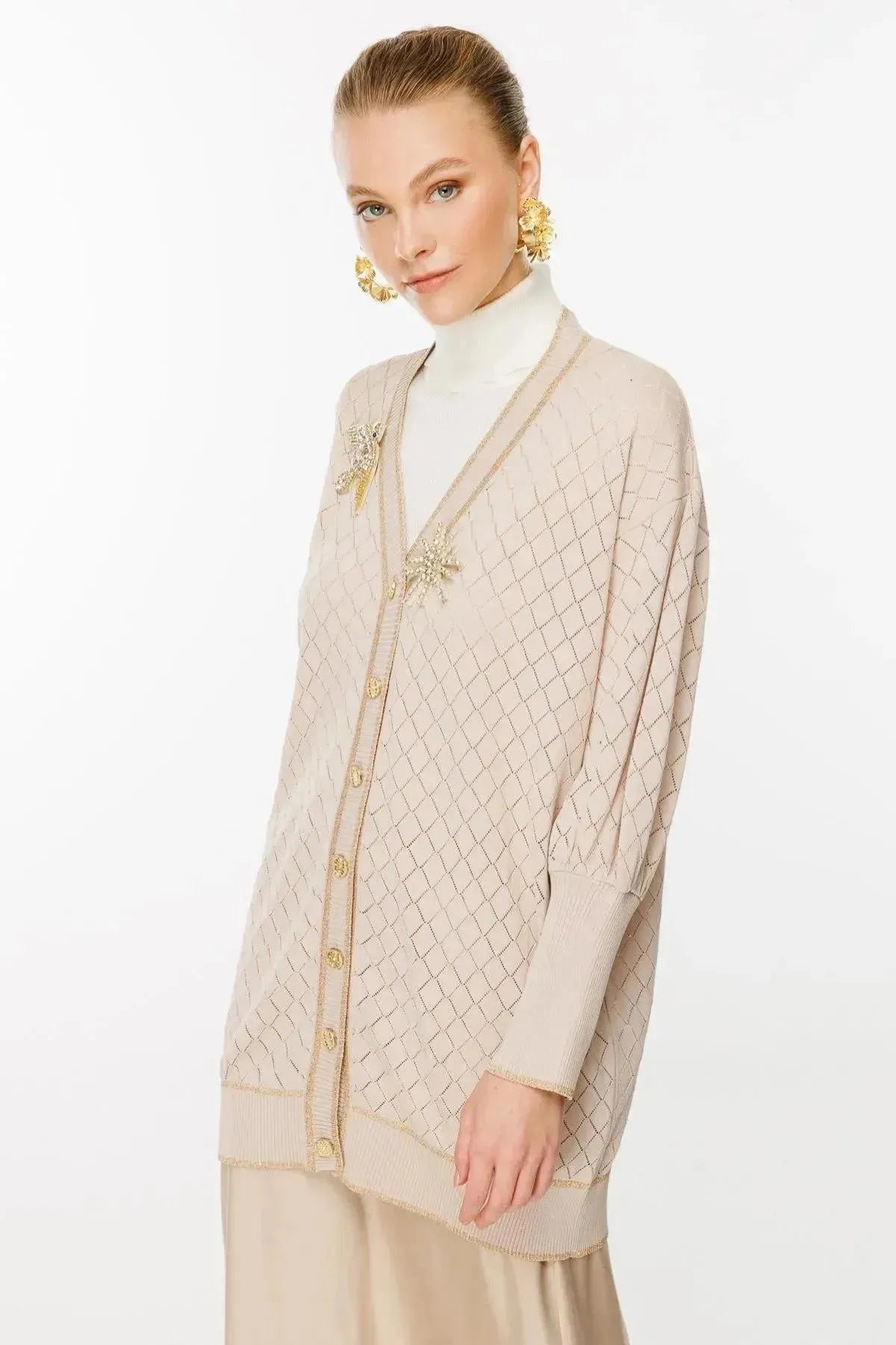 Taş Broş Detaylı Hırka