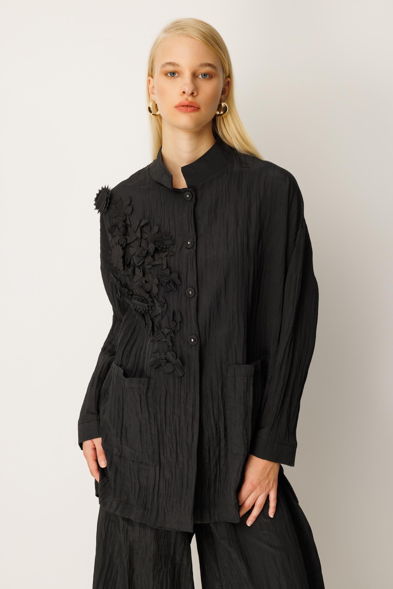 Three-Dimensional Flower Detailed Tunic Trouser Set