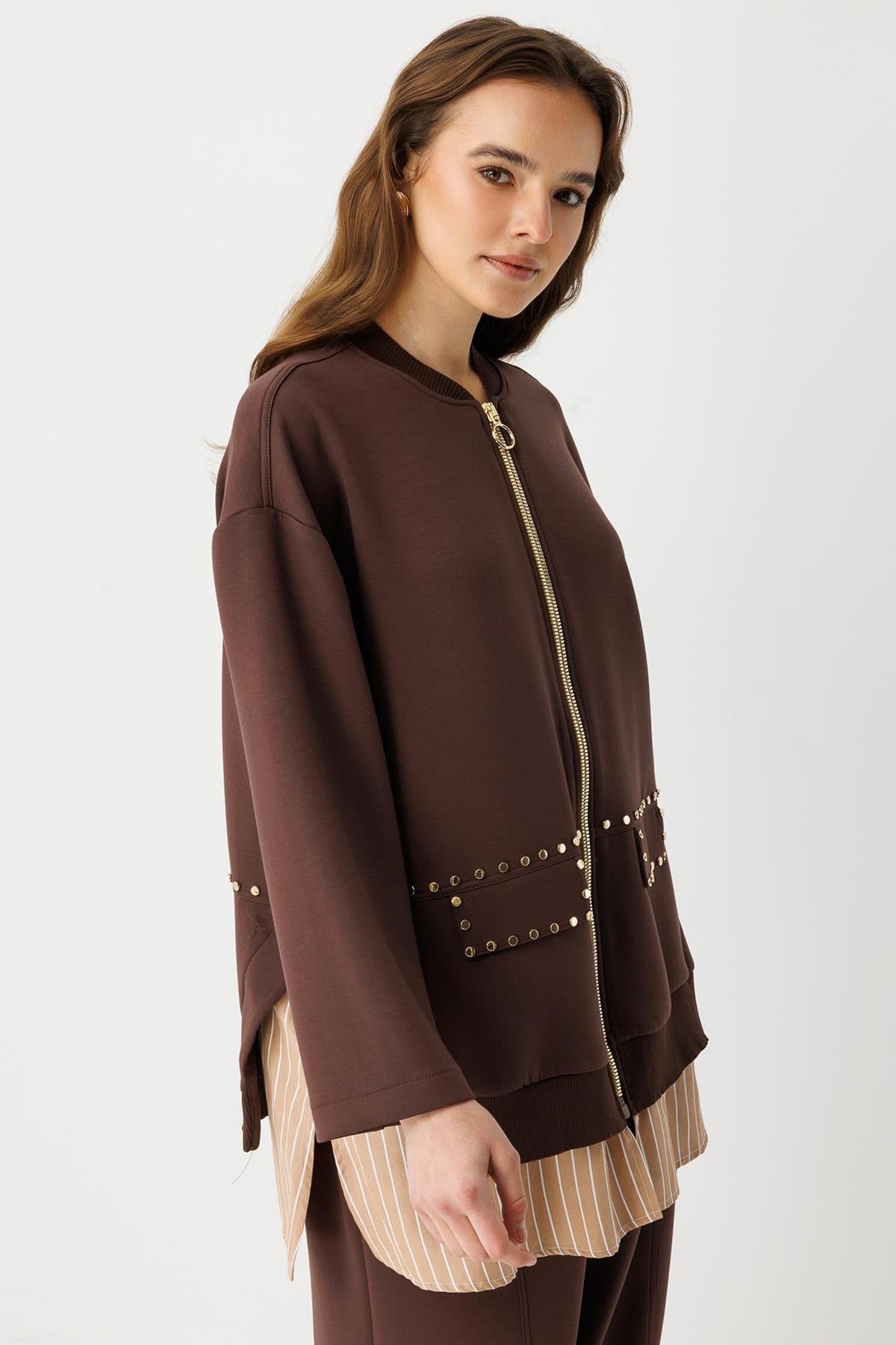 Zımba Detaylı Fermuarlı Ceket Ve Pantolon Takım