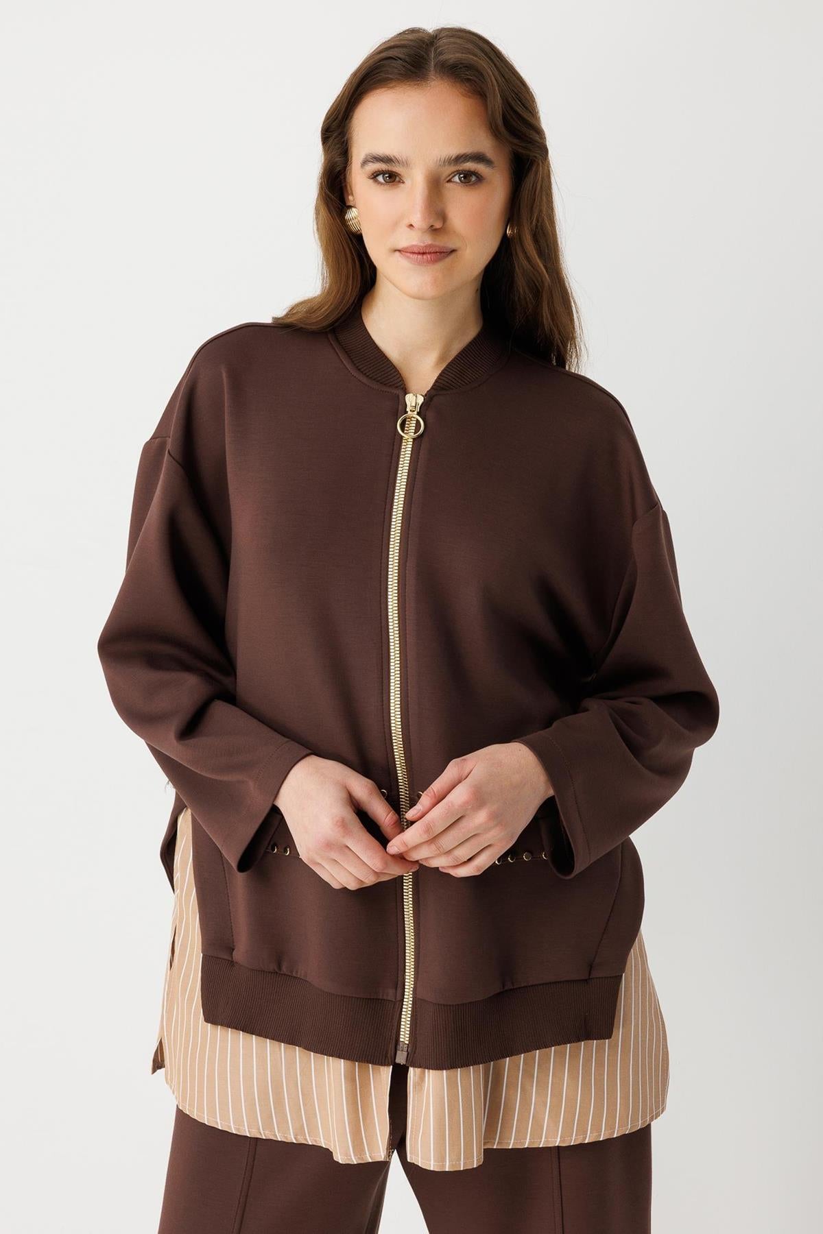 Zımba Detaylı Fermuarlı Ceket Ve Pantolon Takım