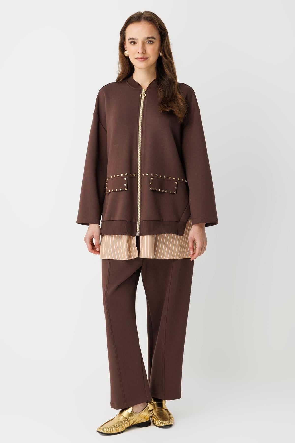 Zımba Detaylı Fermuarlı Ceket Ve Pantolon Takım