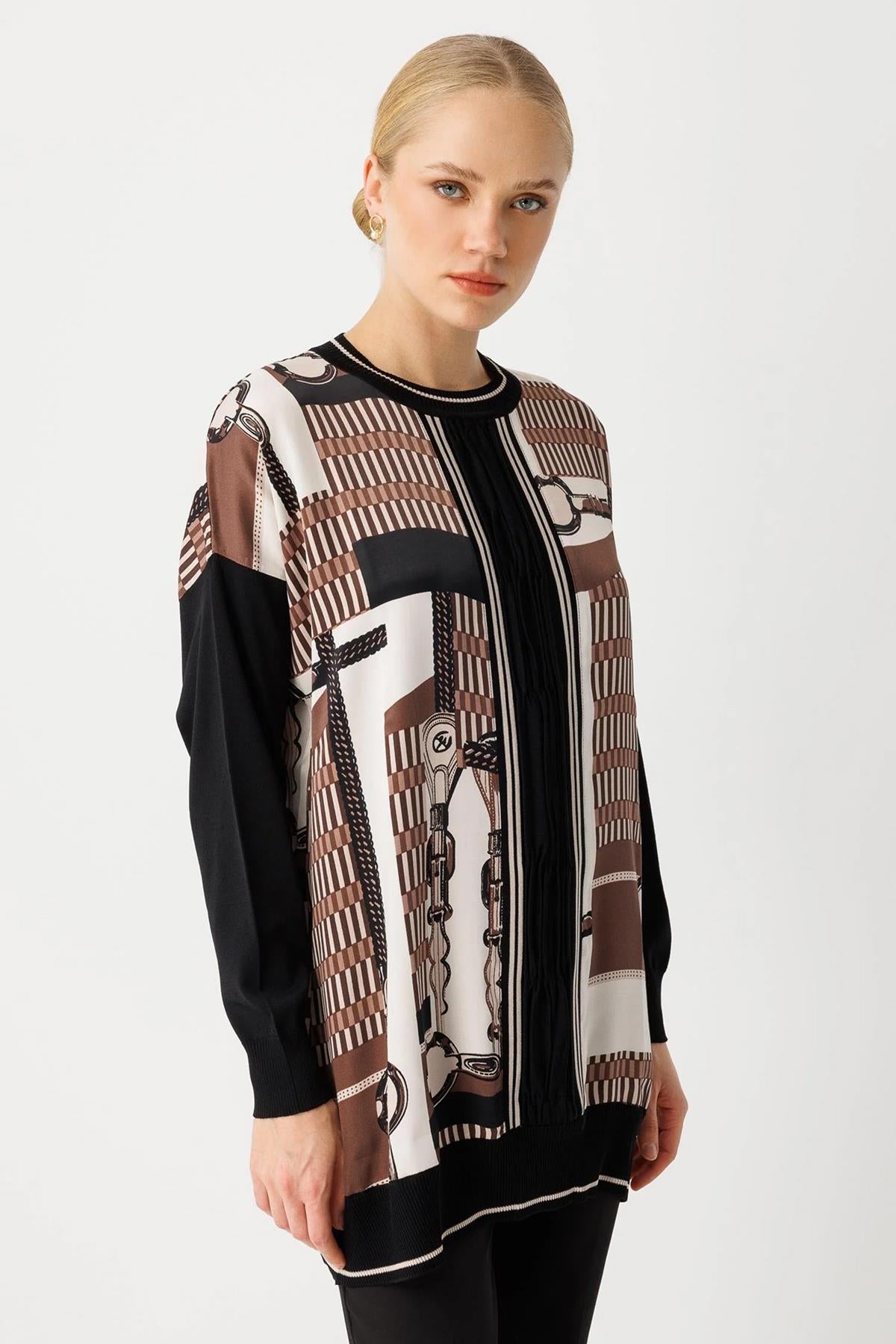 Sıfır Yaka Desenli Tunik