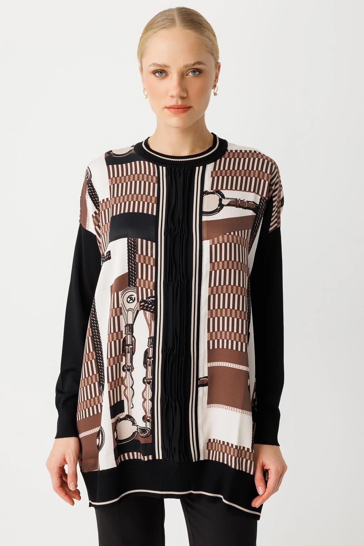 Sıfır Yaka Desenli Tunik