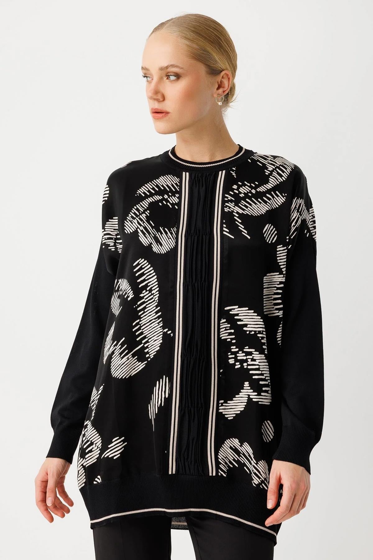 Sıfır Yaka Desenli Tunik