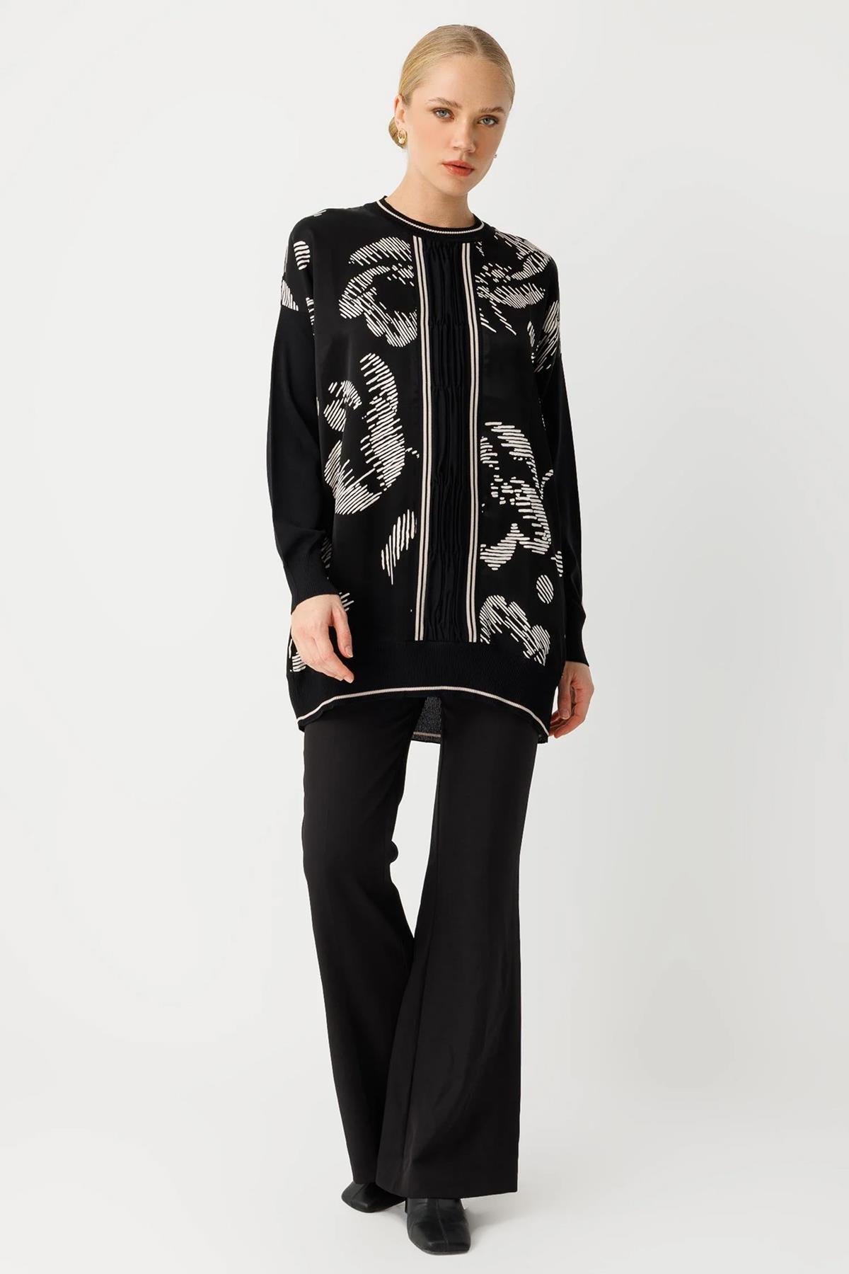 Sıfır Yaka Desenli Tunik